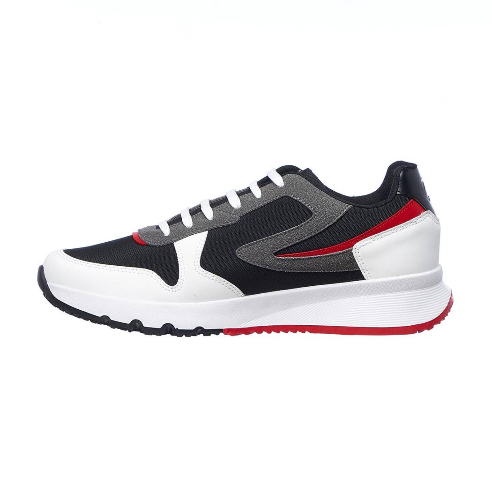 Tenis Hombre Deportivo Moda Urbana Cómodo Tipo Piel Blanco Negro Detalles Rojo 024C2U 