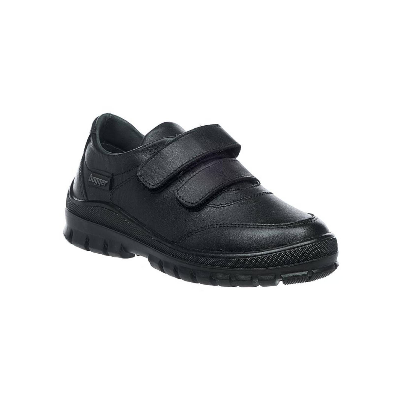 Zapatos Escolares Para Niños Juvenil Con Velcro Piel Color Negro Casuales 131N15 