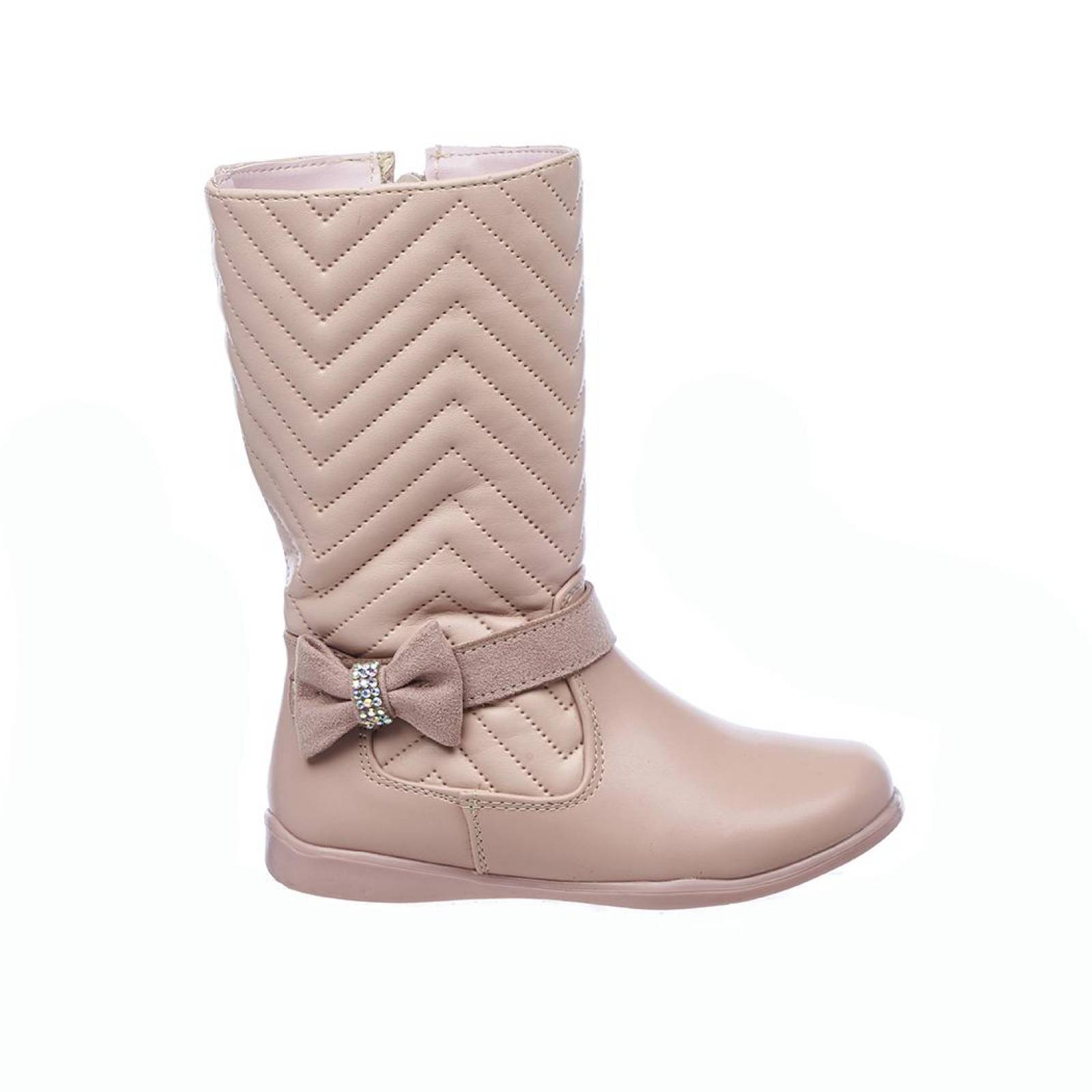 Botas Altas Para Niñas Con Moño Tipo Piel Nude Cómodas Casuales 005N5G