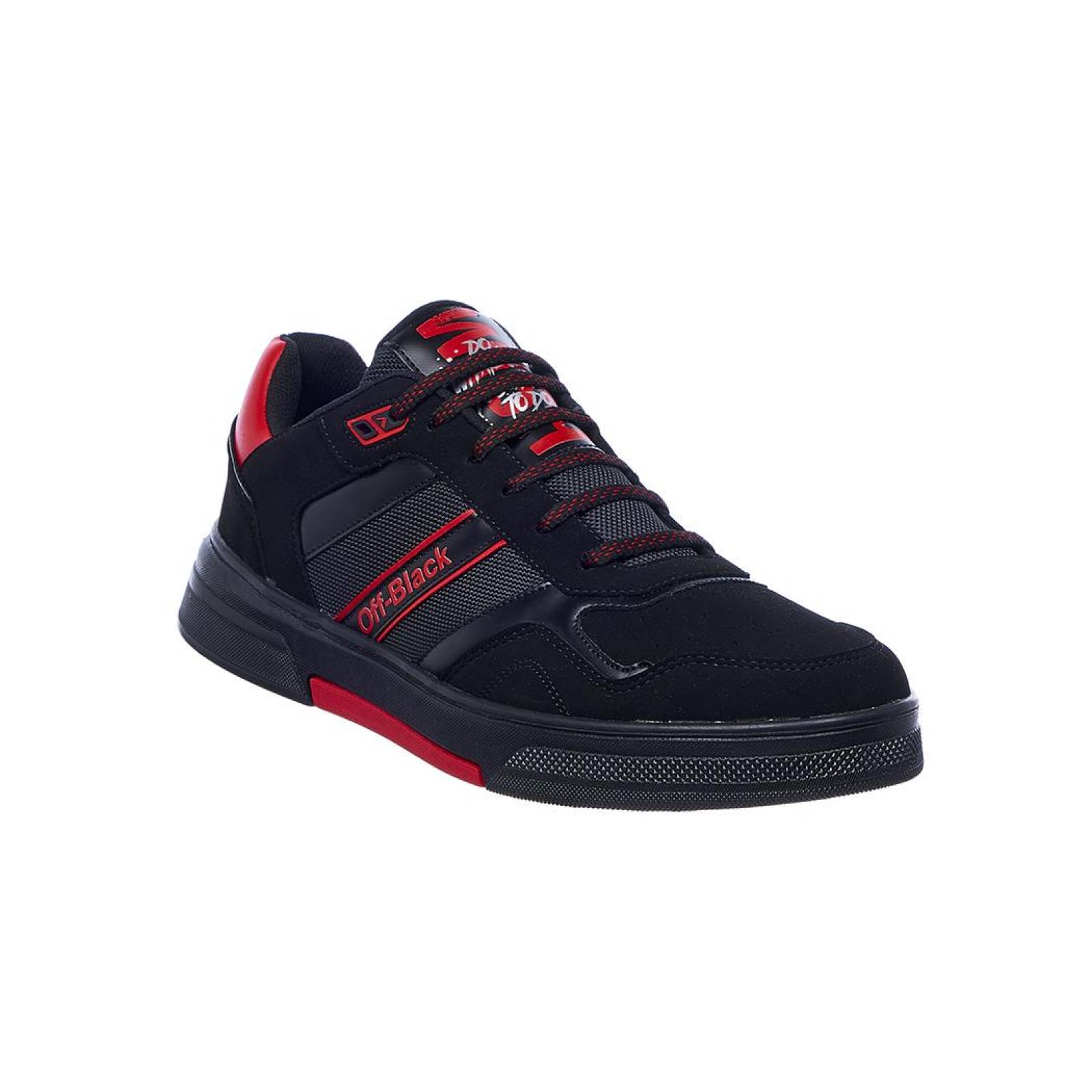 Tenis Hombre Sneaker Moda Casual Basics Urbana Tipo Gamuza Negro Detalle Rojo Suave 024C2R 