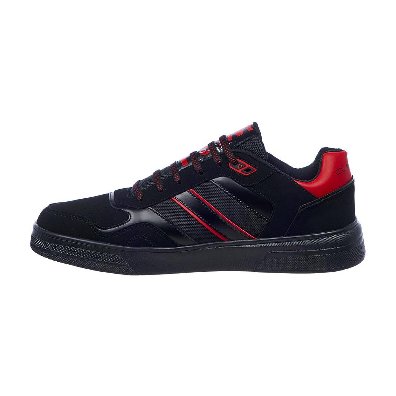 Tenis Hombre Sneaker Moda Casual Basics Urbana Tipo Gamuza Negro Detalle Rojo Suave 024C2R 