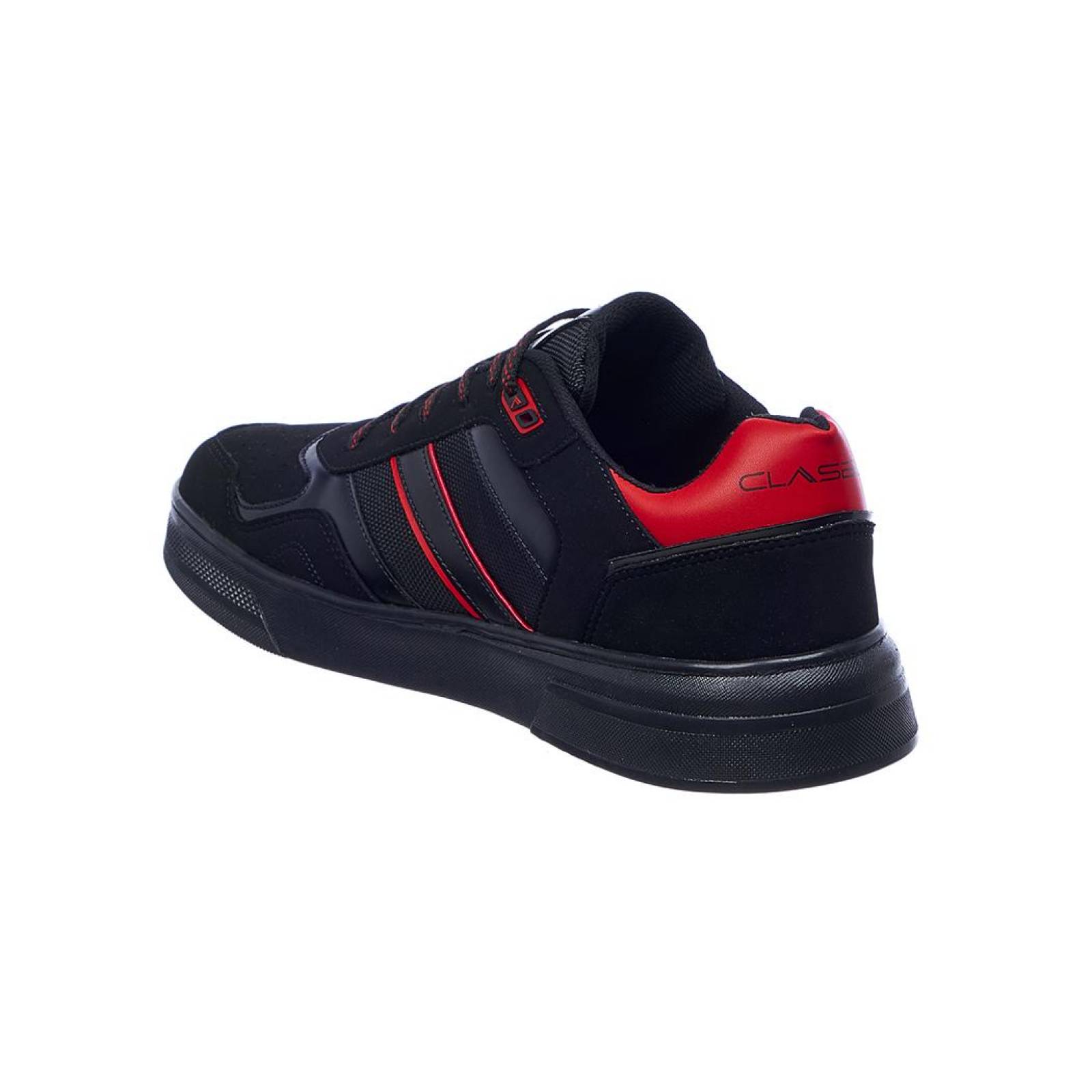 Tenis Hombre Sneaker Moda Casual Basics Urbana Tipo Gamuza Negro Detalle Rojo Suave 024C2R 
