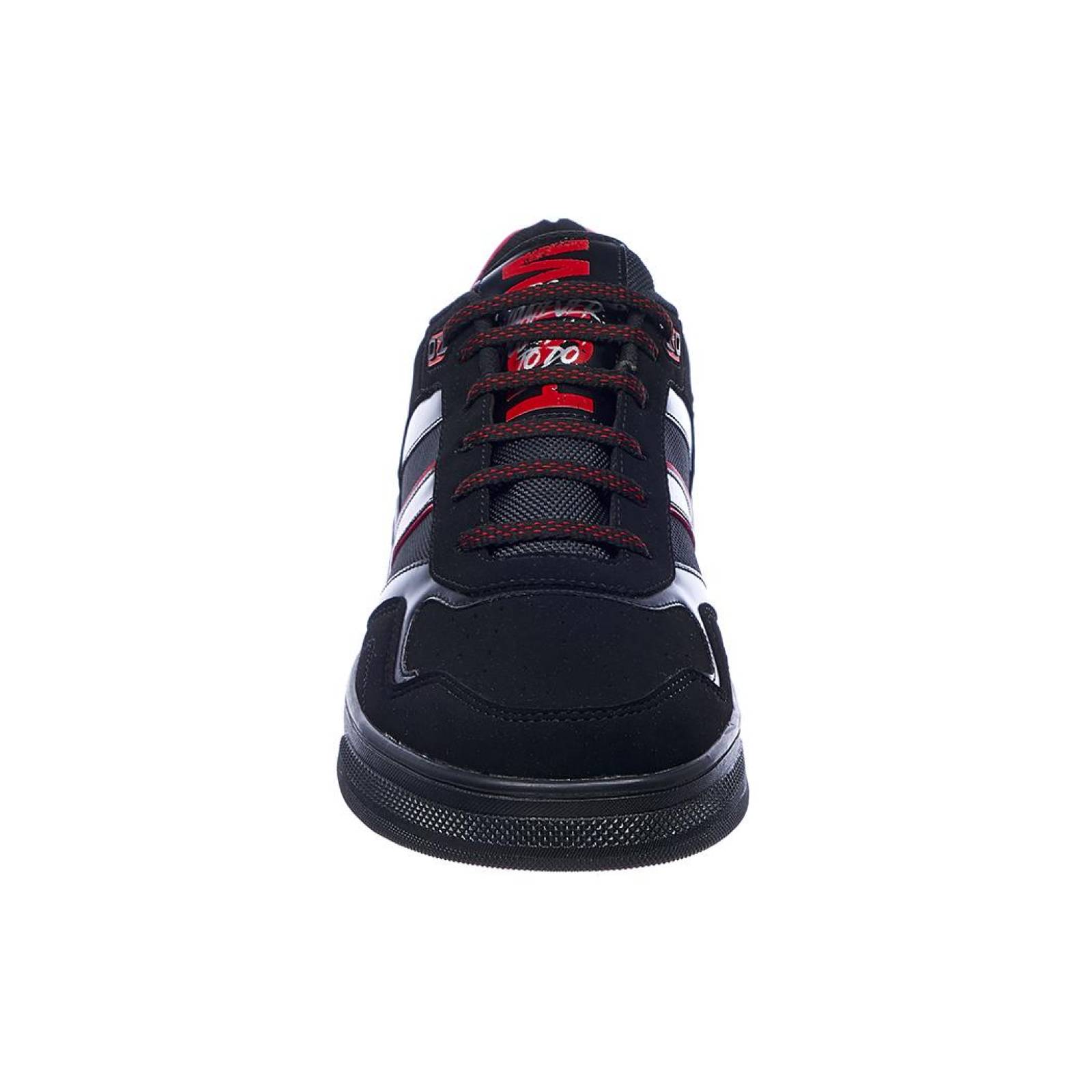 Tenis Hombre Sneaker Moda Casual Basics Urbana Tipo Gamuza Negro Detalle Rojo Suave 024C2R 