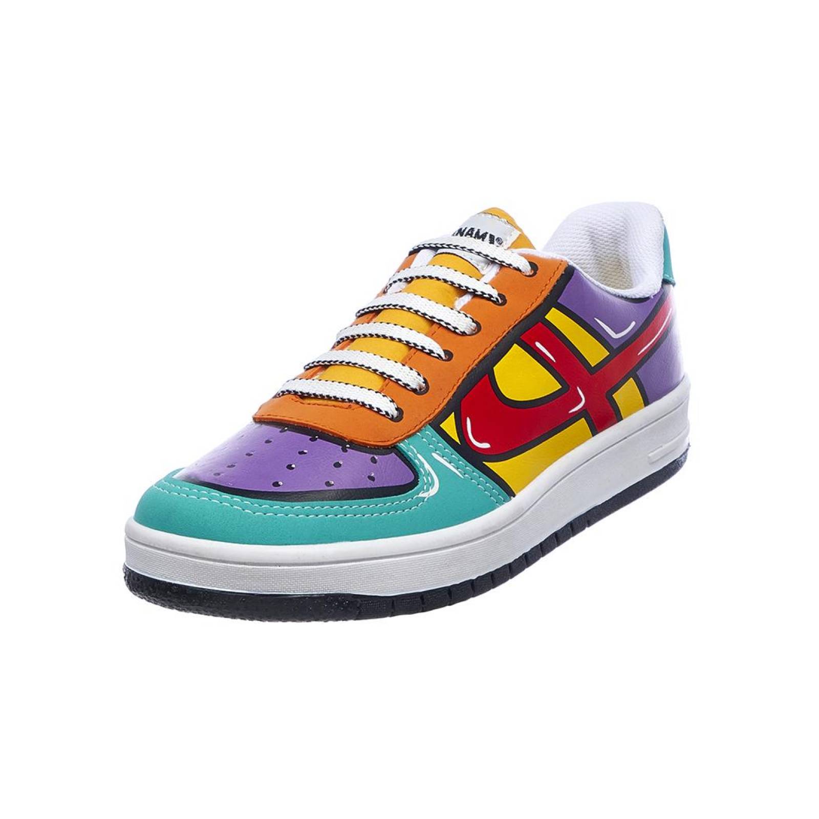 Tenis Panan Hombre Moda Casual Urbano Tipo Piel Negro Bicolor Detalles Suela Rojo 126C2J