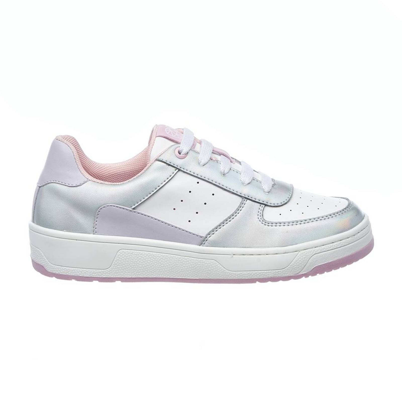 Tenis Tropicana Mujer Juvenil Moda Casual Cómodo Tipo Piel Blanco Rosa Plateado 005B4F 