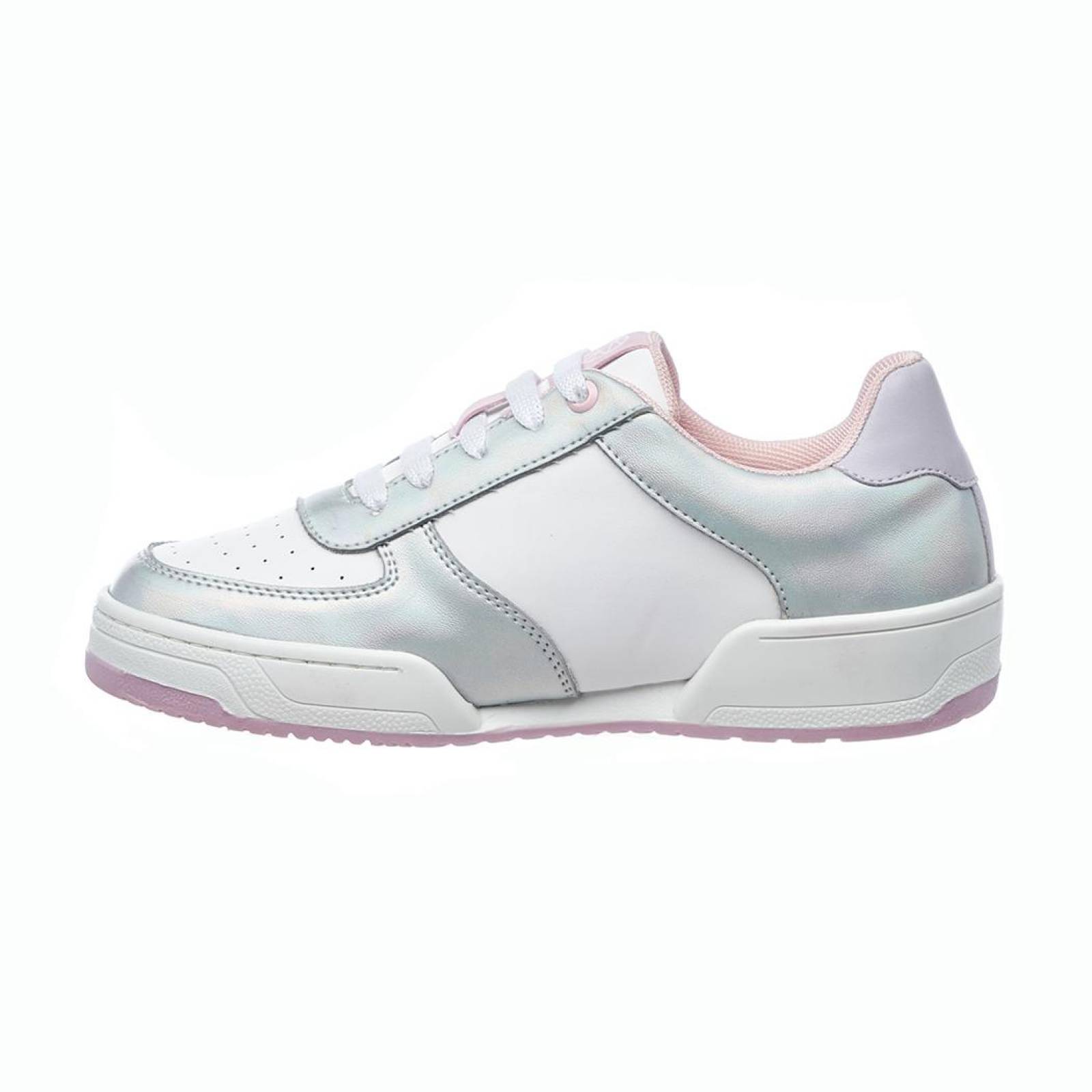 Tenis Tropicana Mujer Juvenil Moda Casual Cómodo Tipo Piel Blanco Rosa Plateado 005B4F 