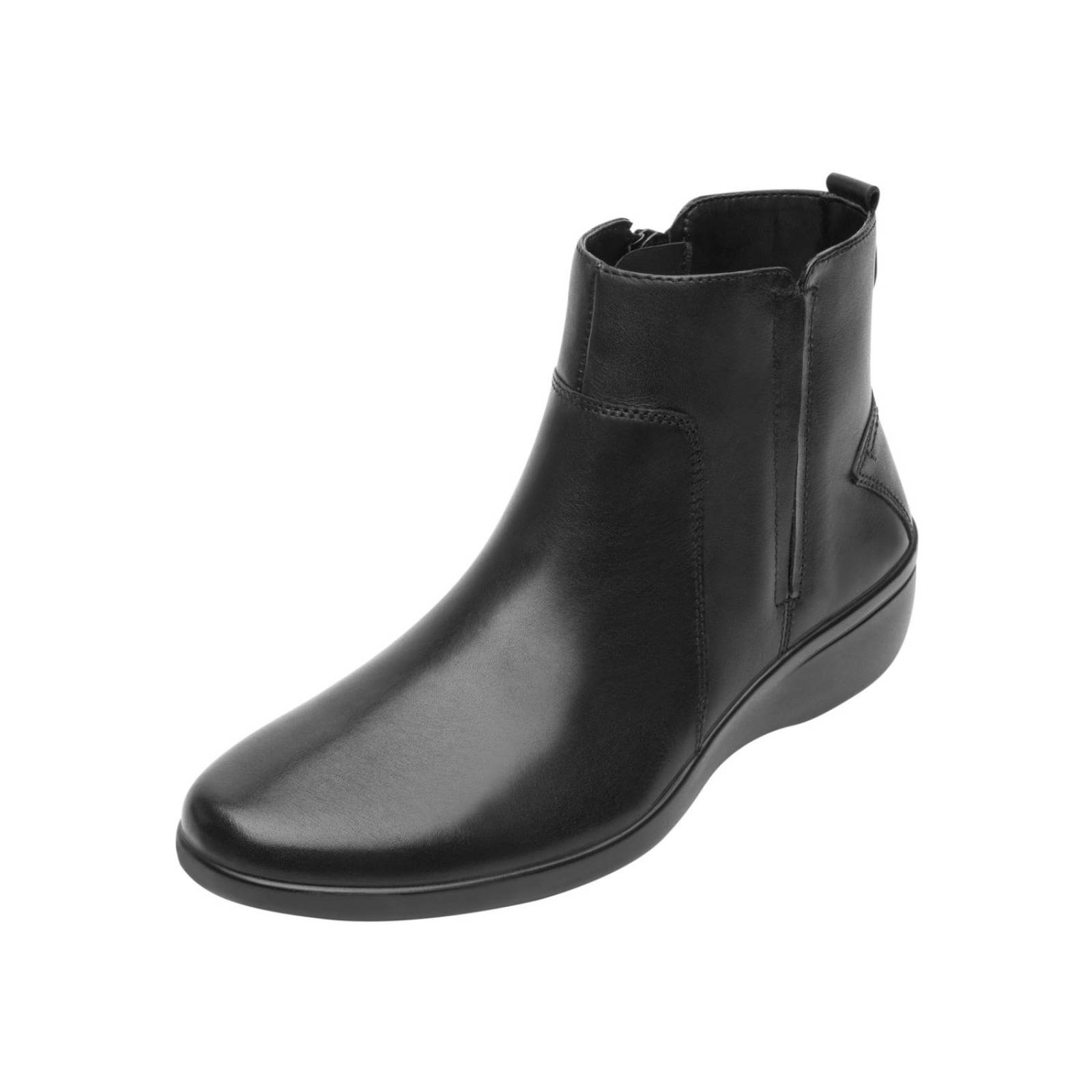 Botín Flexi Mujer Moda Casual Piel Negro Cierre Interno Acabado Napa Flor Entera 18128N