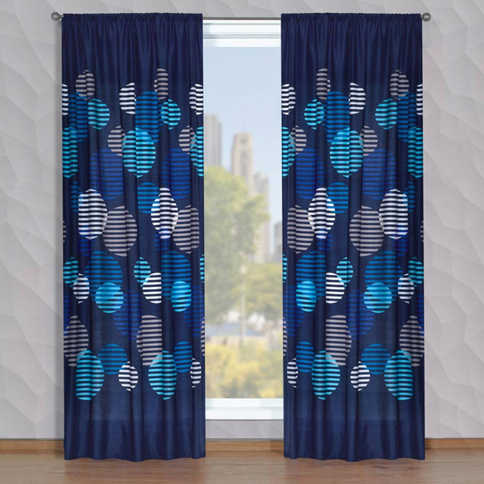 Cortinas Decorativas El Elefantito Blue Patrón Círcular Azul Marino 2 piezas E40988