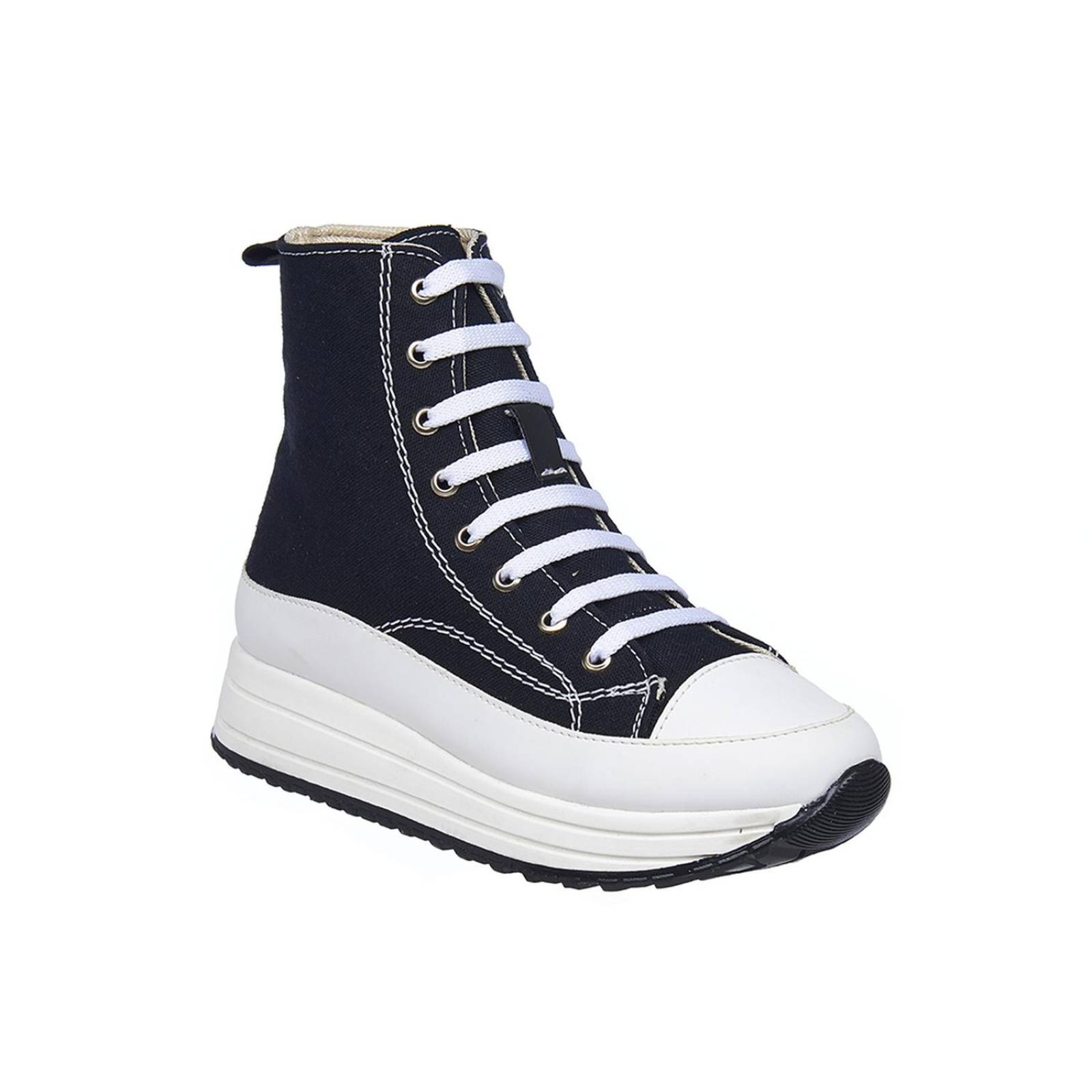 Tenis Mujer En Botín Textil Negro Con Plataforma Casuales