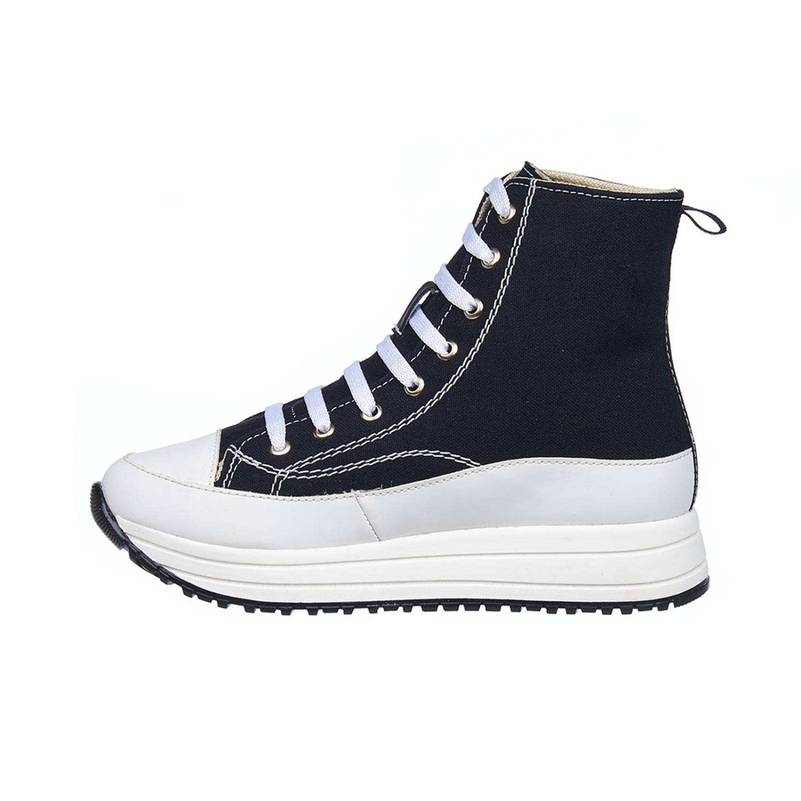 Tenis Mujer En Botín Textil Negro Con Plataforma Casuales