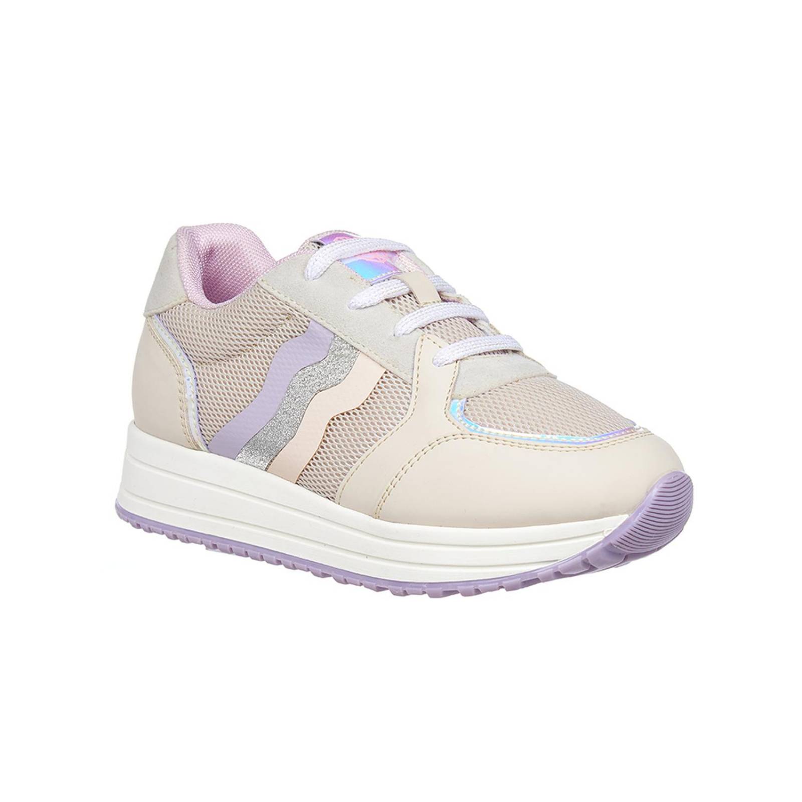 Tenis Para Mujer Casuales Textil Marfil Moda Juvenil