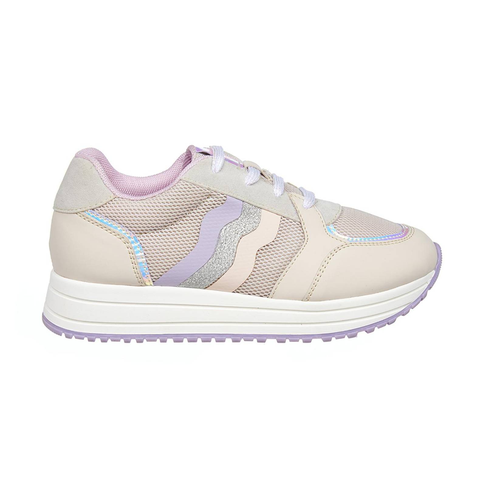Tenis Para Mujer Casuales Textil Marfil Moda Juvenil