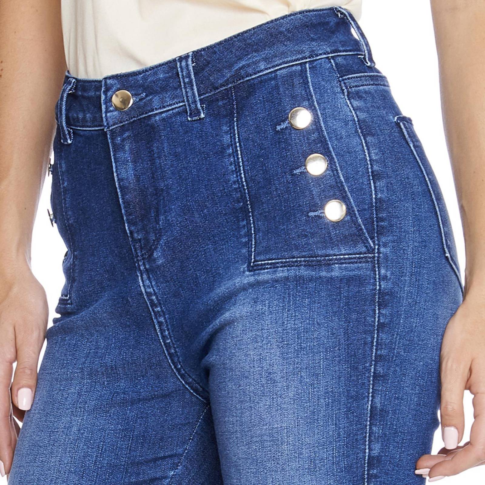 Jeans Para Mujer Con Botones Tiro Alto Super Skinny Casuales 
