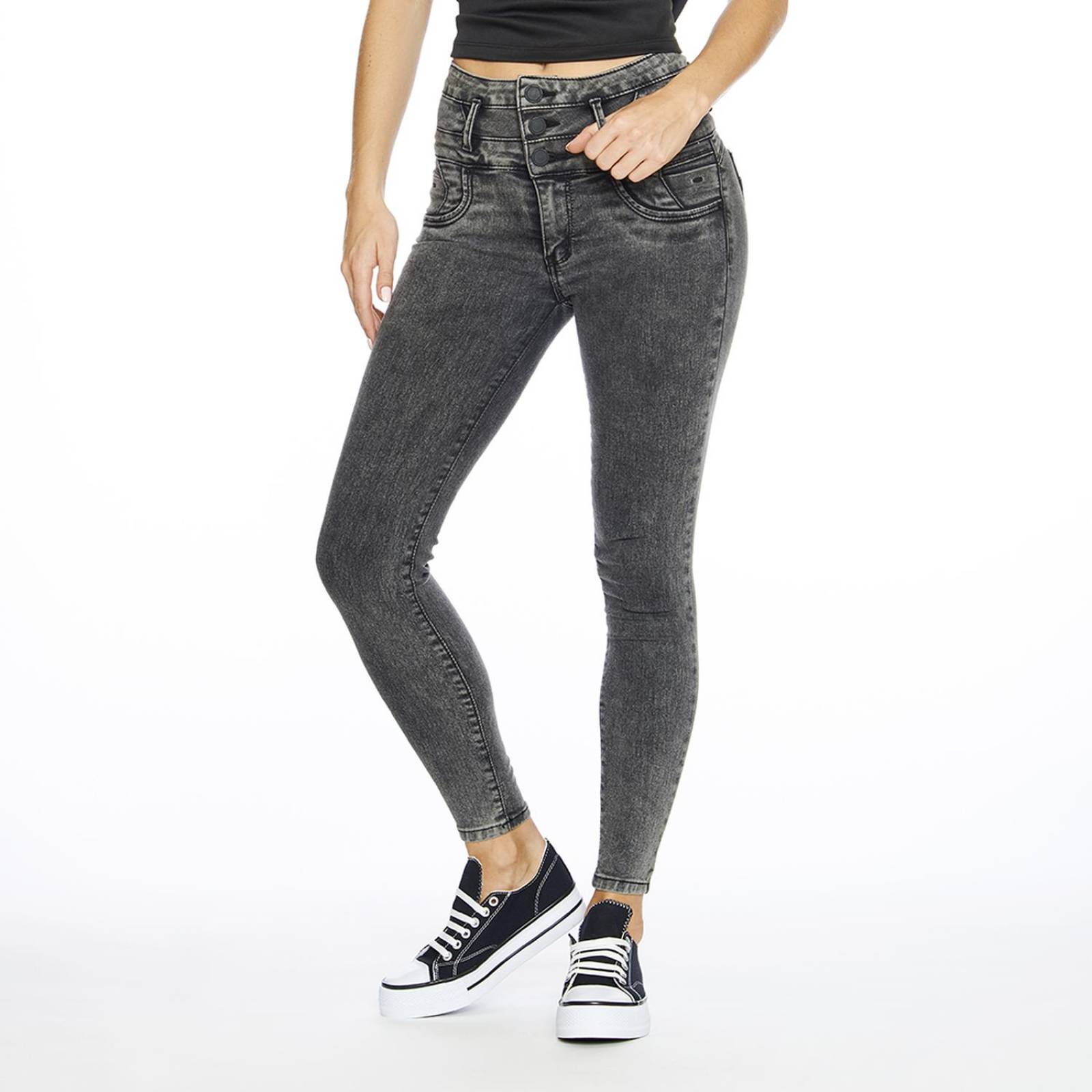Jeans Mujer levanta pompas Corte skinny Negro Deslavado