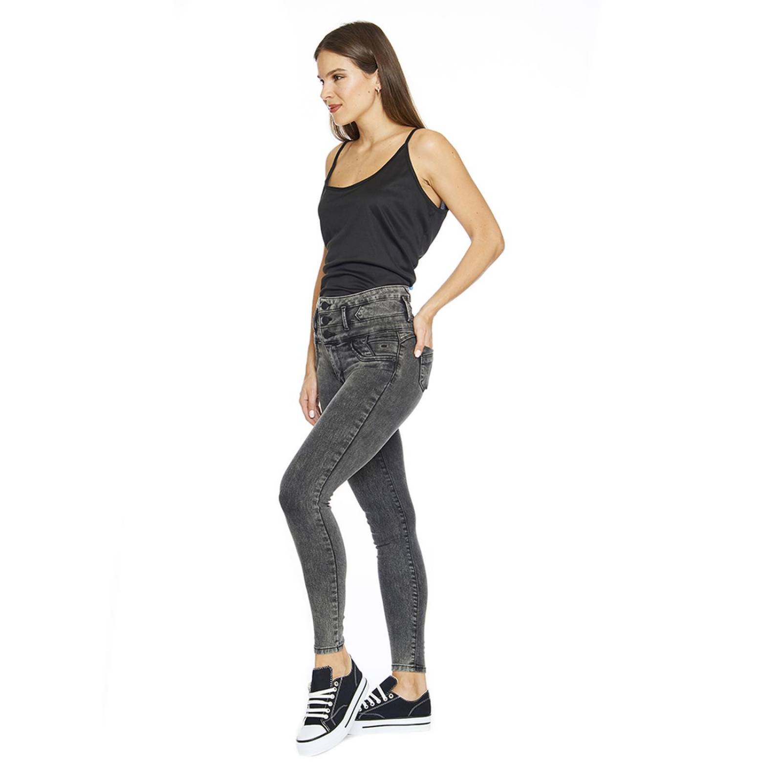 Jeans Mujer levanta pompas Corte skinny Negro Deslavado 