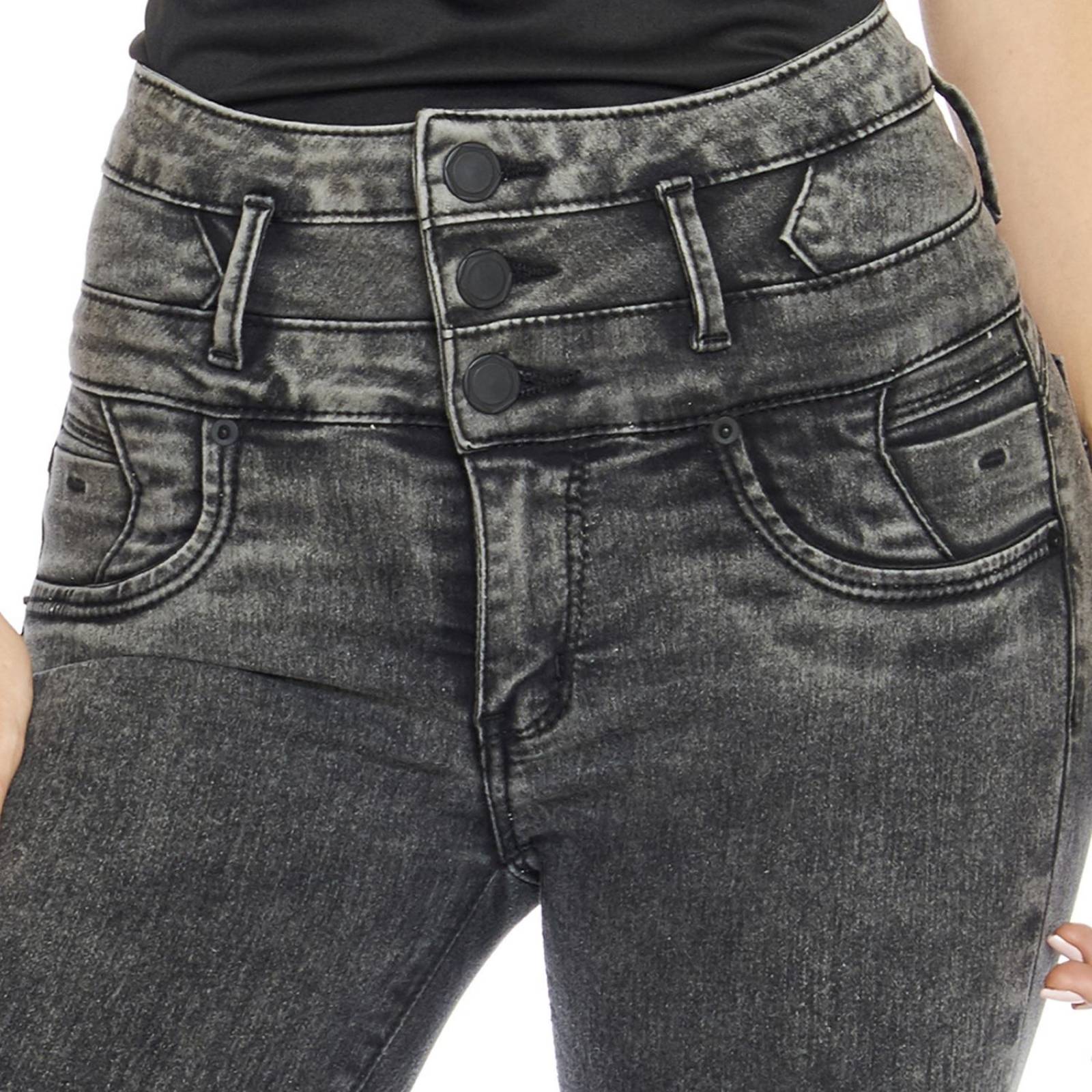 Jeans Mujer levanta pompas Corte skinny Negro Deslavado 