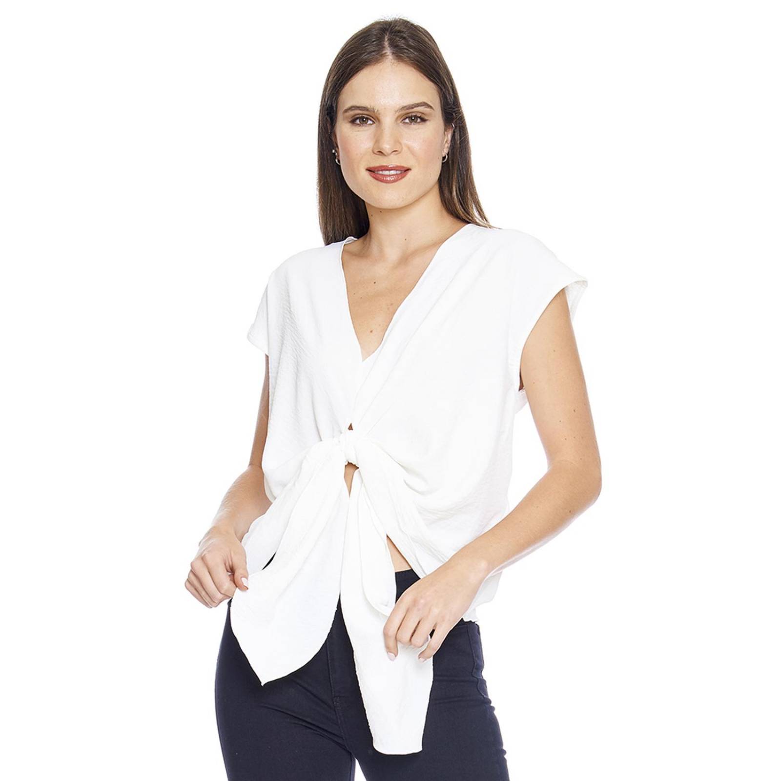 Blusa Mujer casual con amarre en delantero Manga Corta 