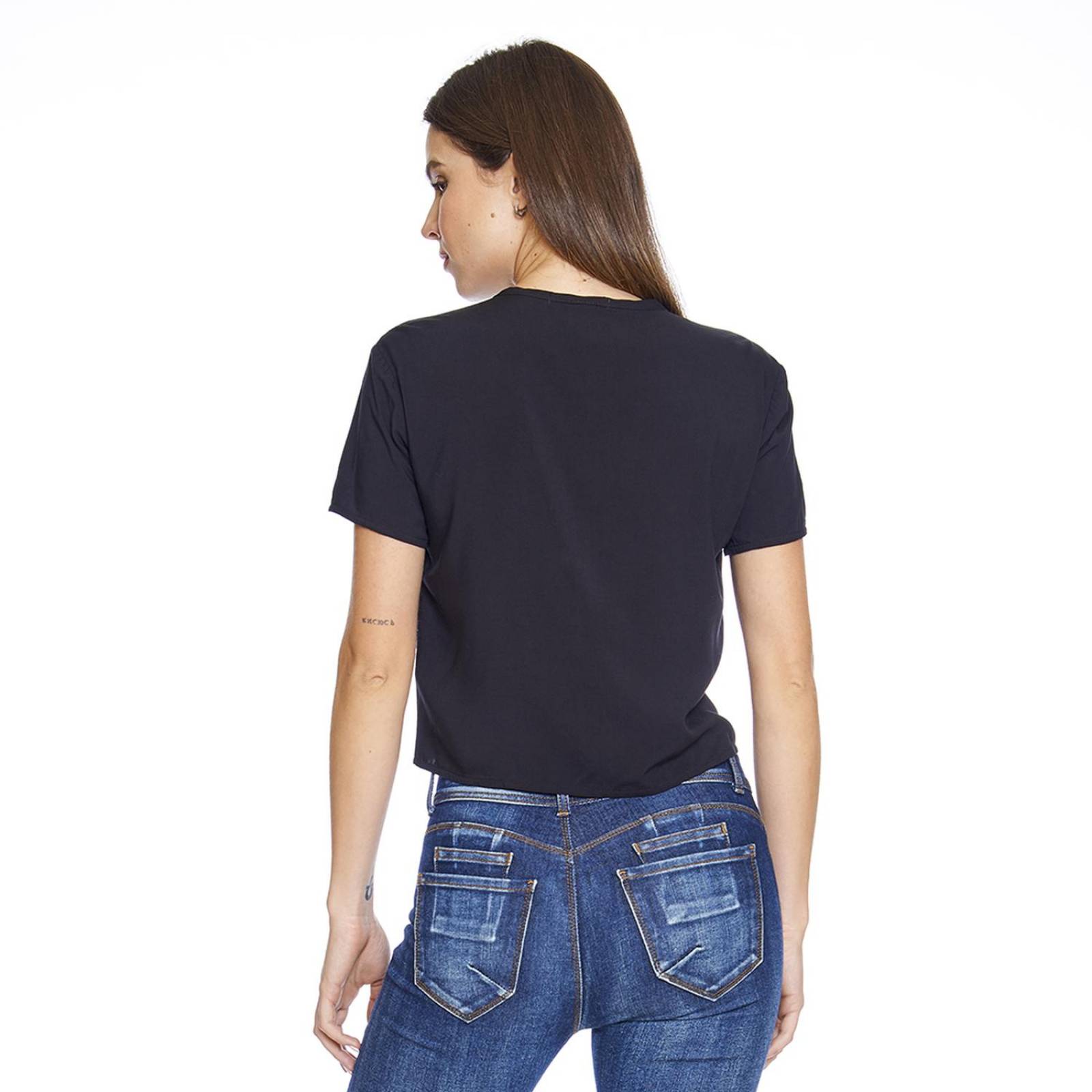Blusa Mujer Casual escote V cierre metálico amarre en frente 