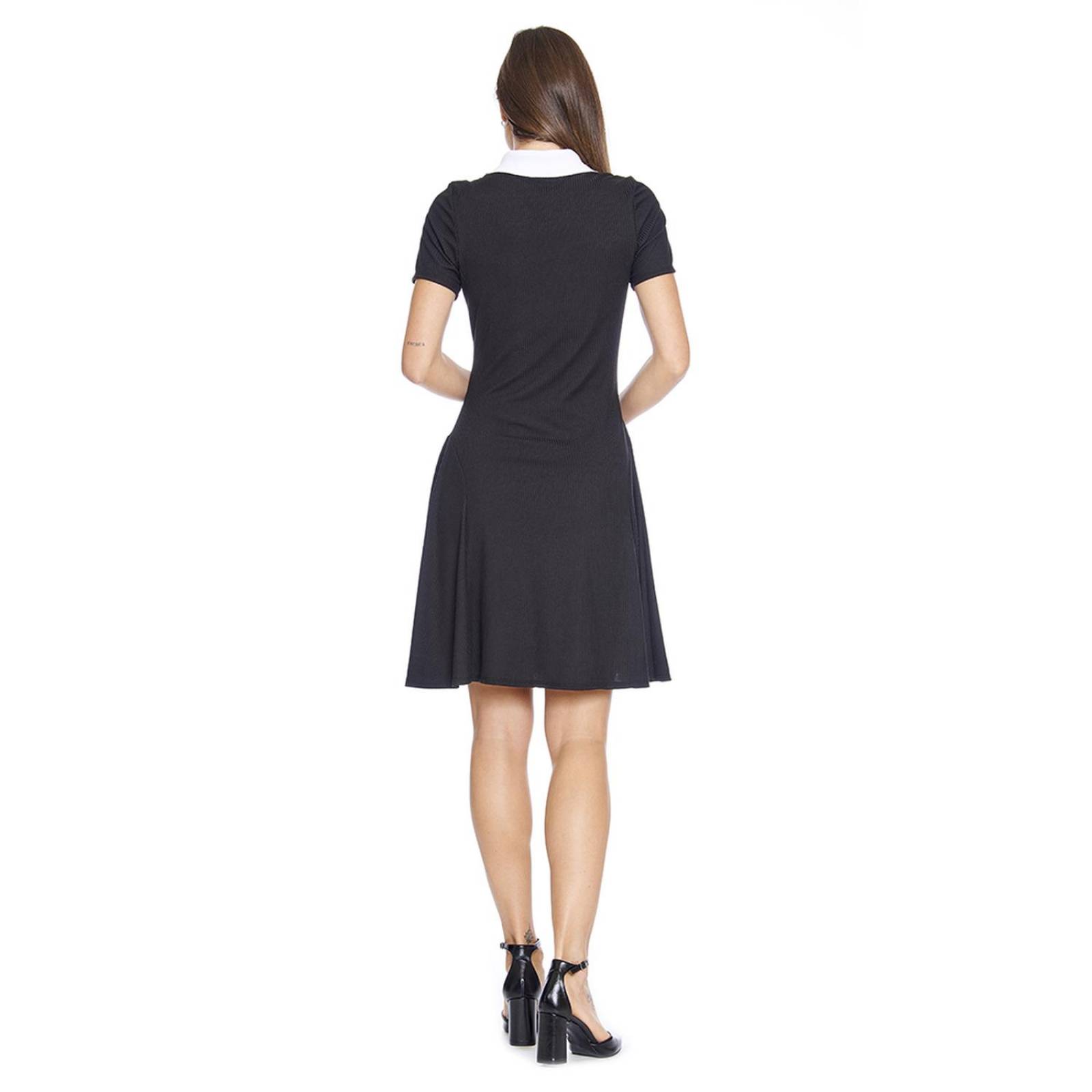 Vestido Para Mujer línea A casual tipo polo Manga Corta Negro 