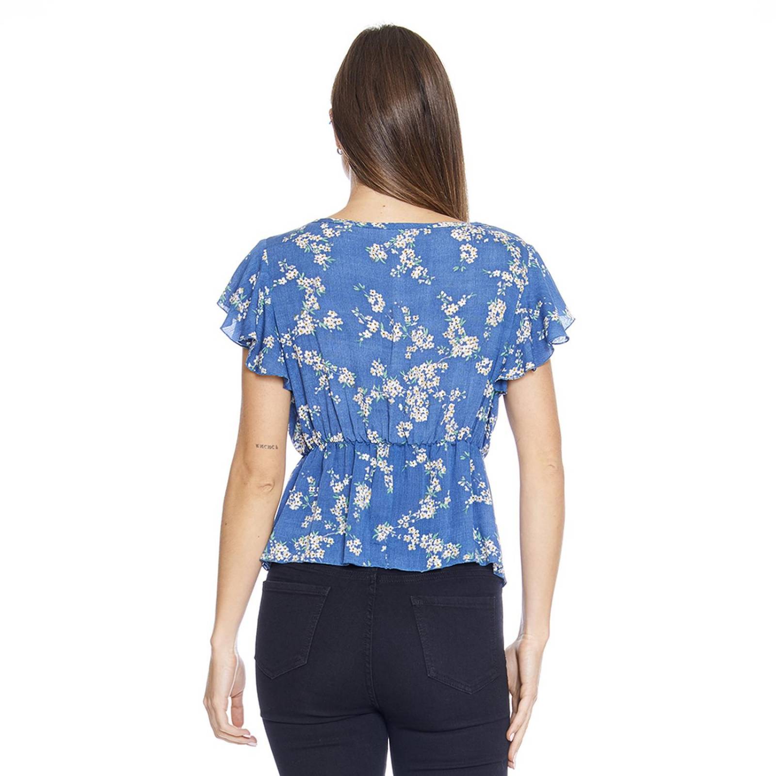 Blusa Mujer casual escote V con tira bordada manga corta 