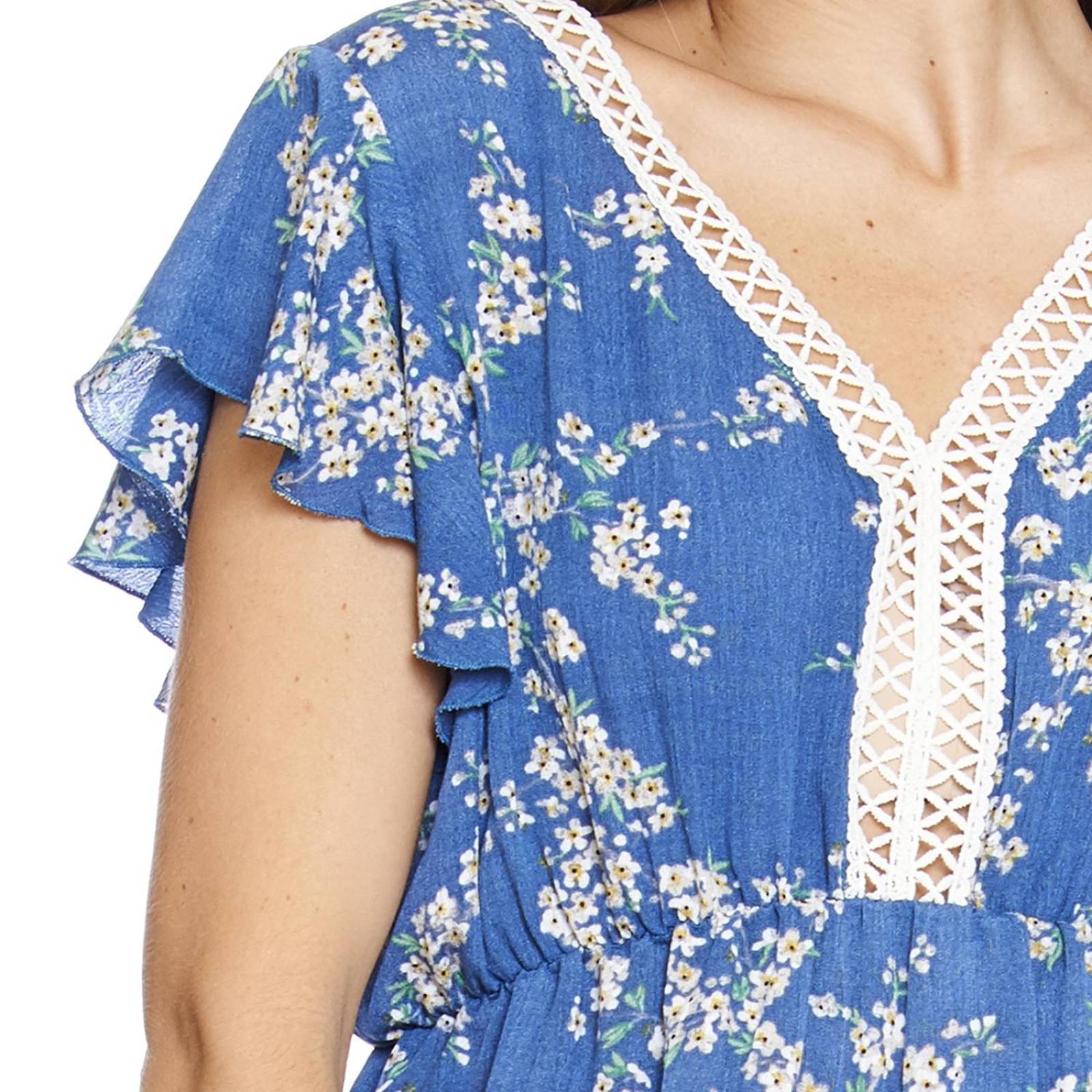 Blusa Mujer casual escote V con tira bordada manga corta 