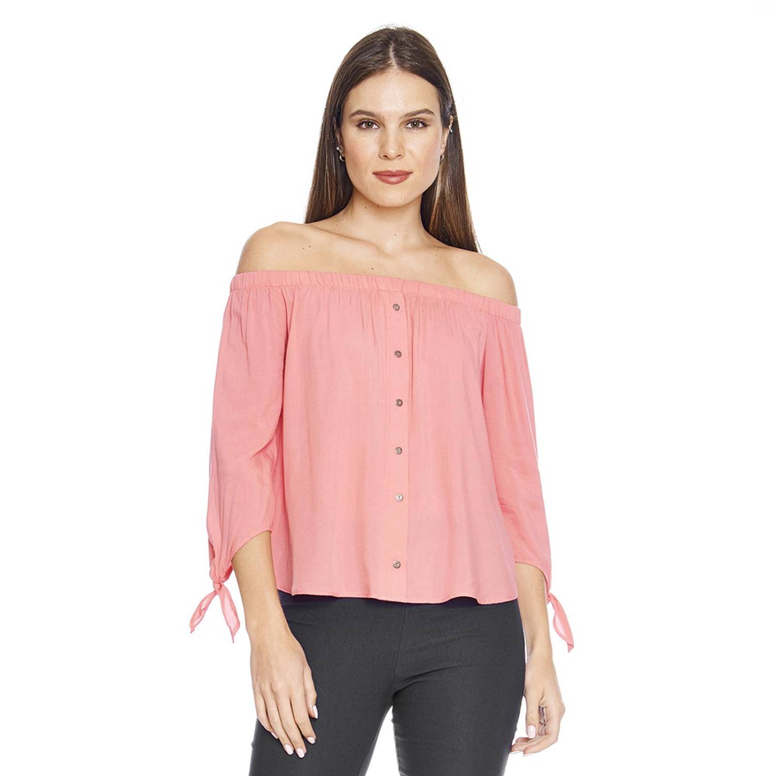 Blusa Mujer manga 3/4 sexy hombros descubiertos Coral 