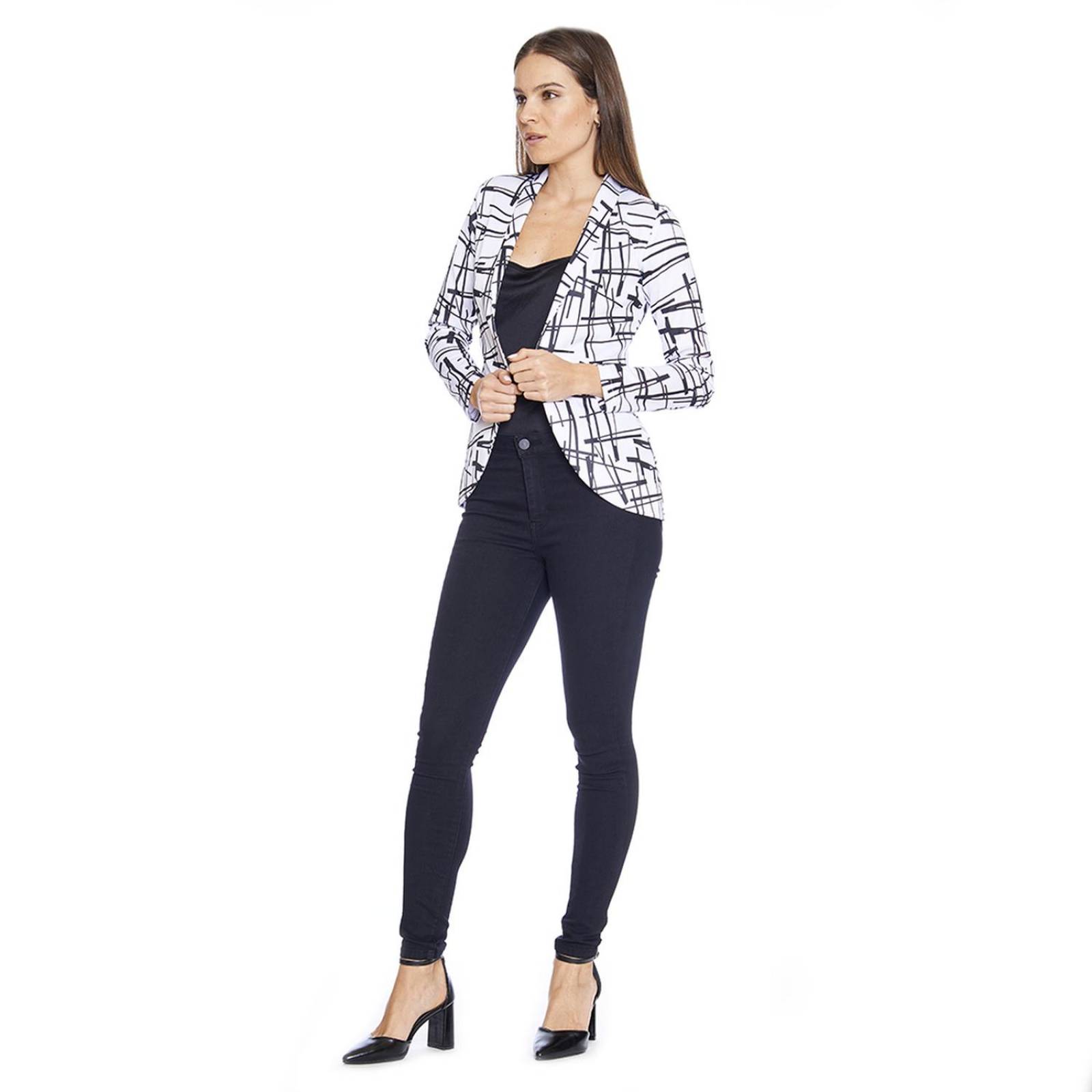 Saco Para Mujer con solapa Blazer Blanco Negro Formal 
