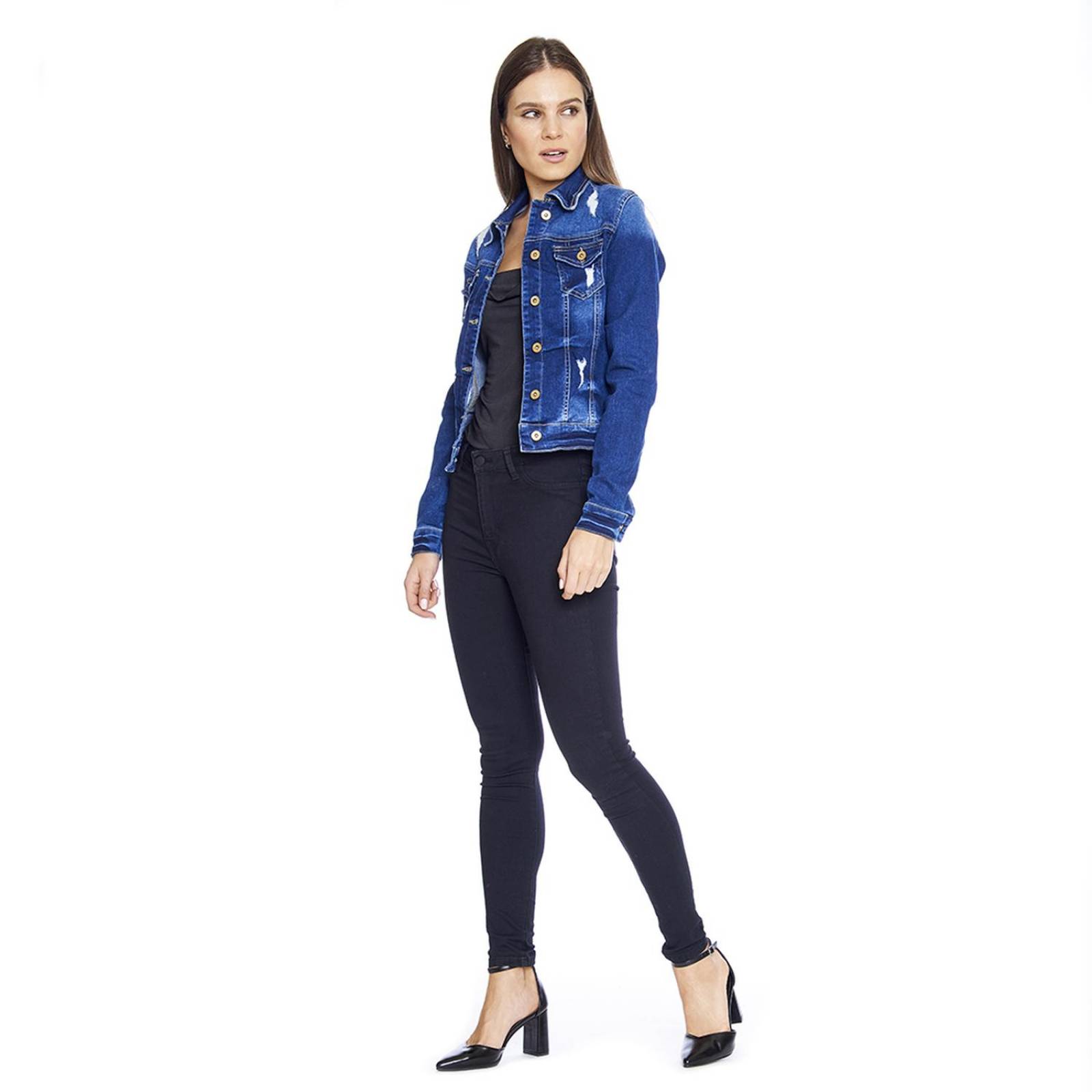 Chamarra Mujer Juvenil De Mezclilla slim fit con destroyer 