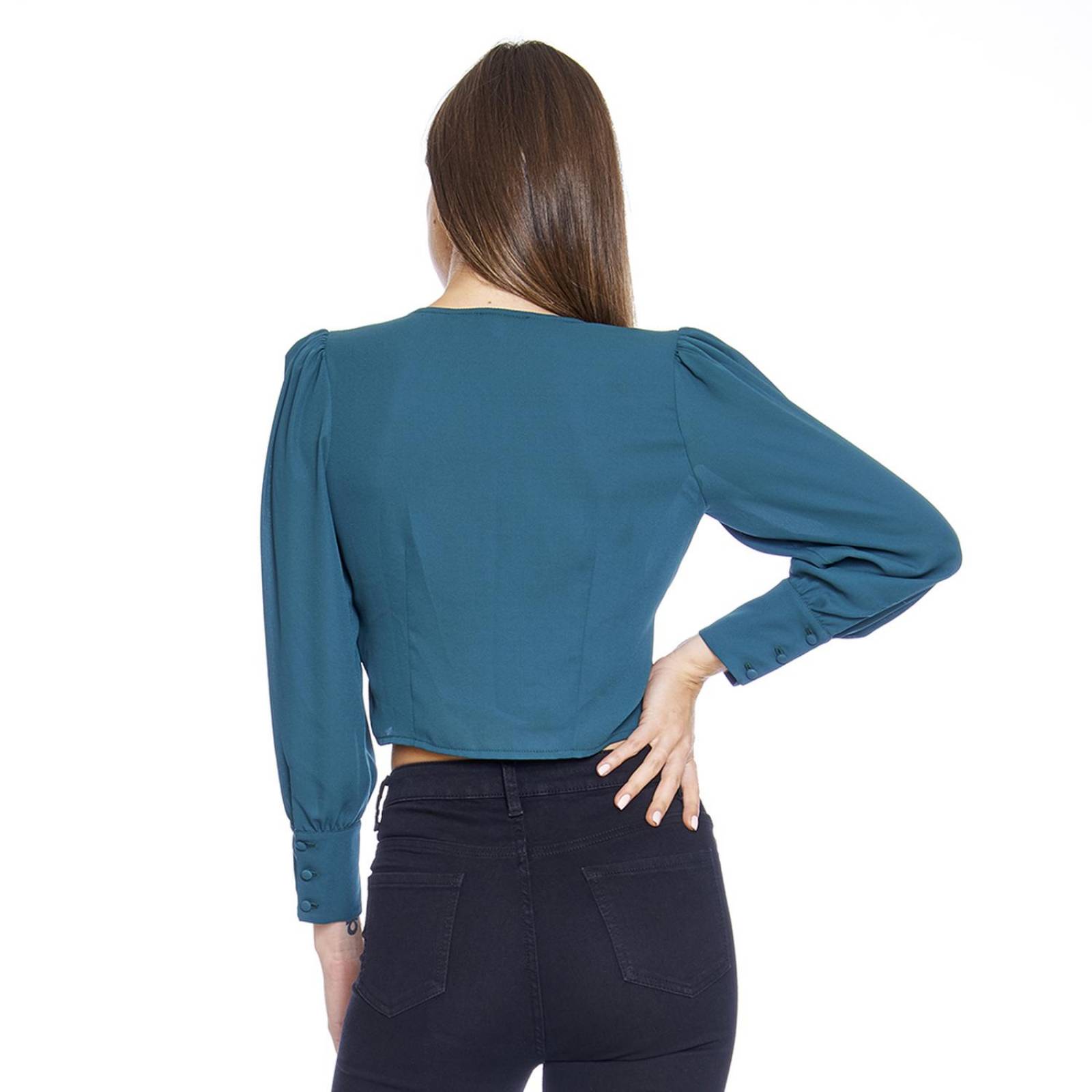 Blusa Para Mujer Corte Imperio Manga Larga Casual Verde