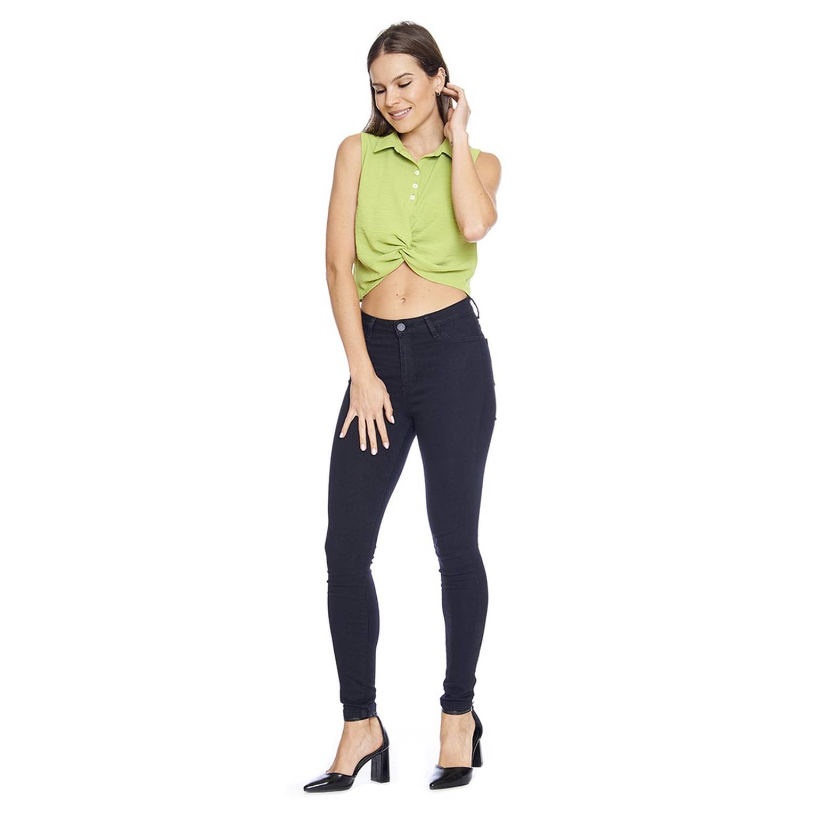 Blusa Para Mujer Top Con Nudo Casual Moda Verano Verde 