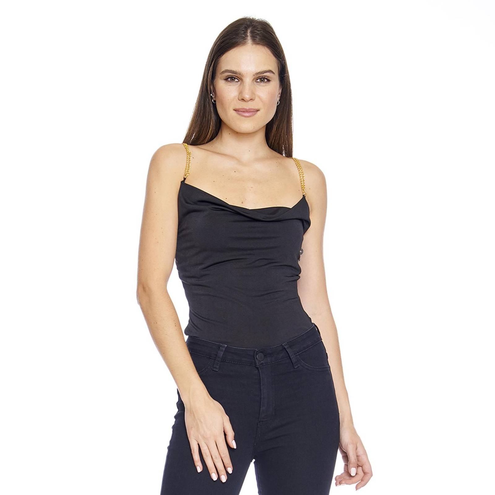 Body Suit Mujer sexy escote Blusa tirantes cadena Negro 