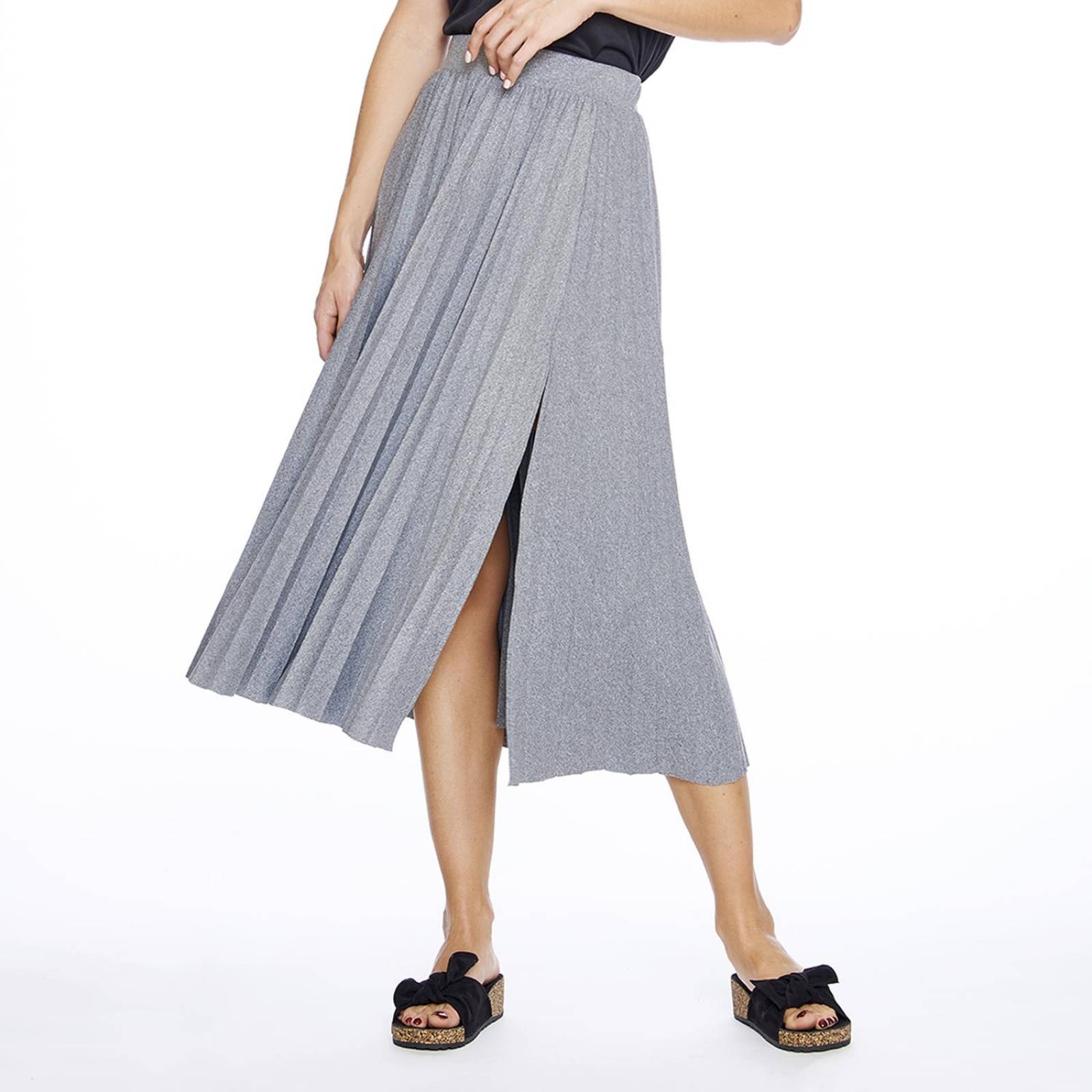 Falda Mujer Larga casual plisada con sexy abertura Gris