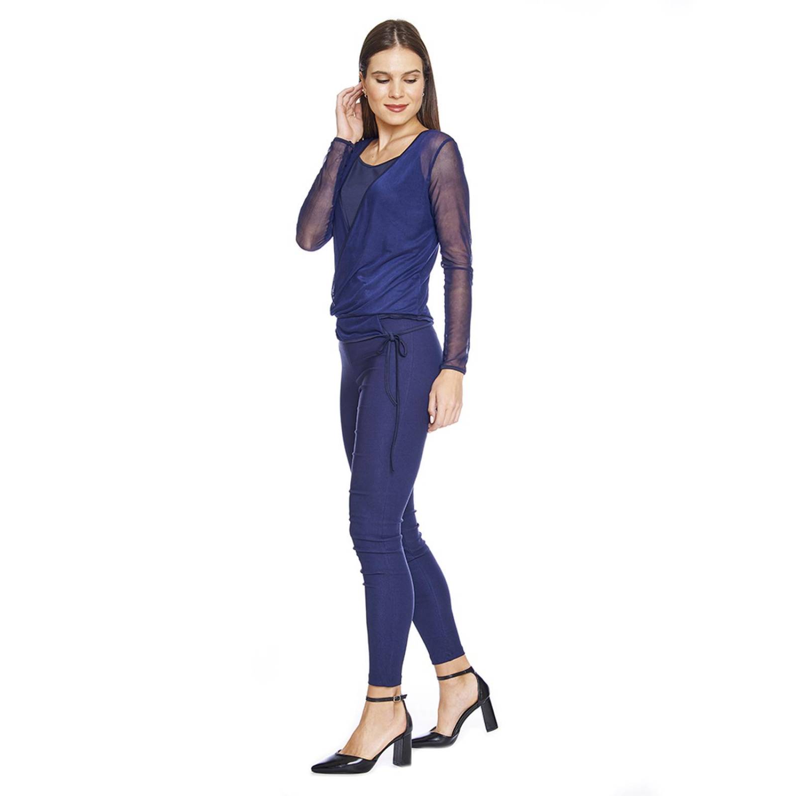 Blusa Para Mujer De Mesh Con Top Cruzada Manga Larga 