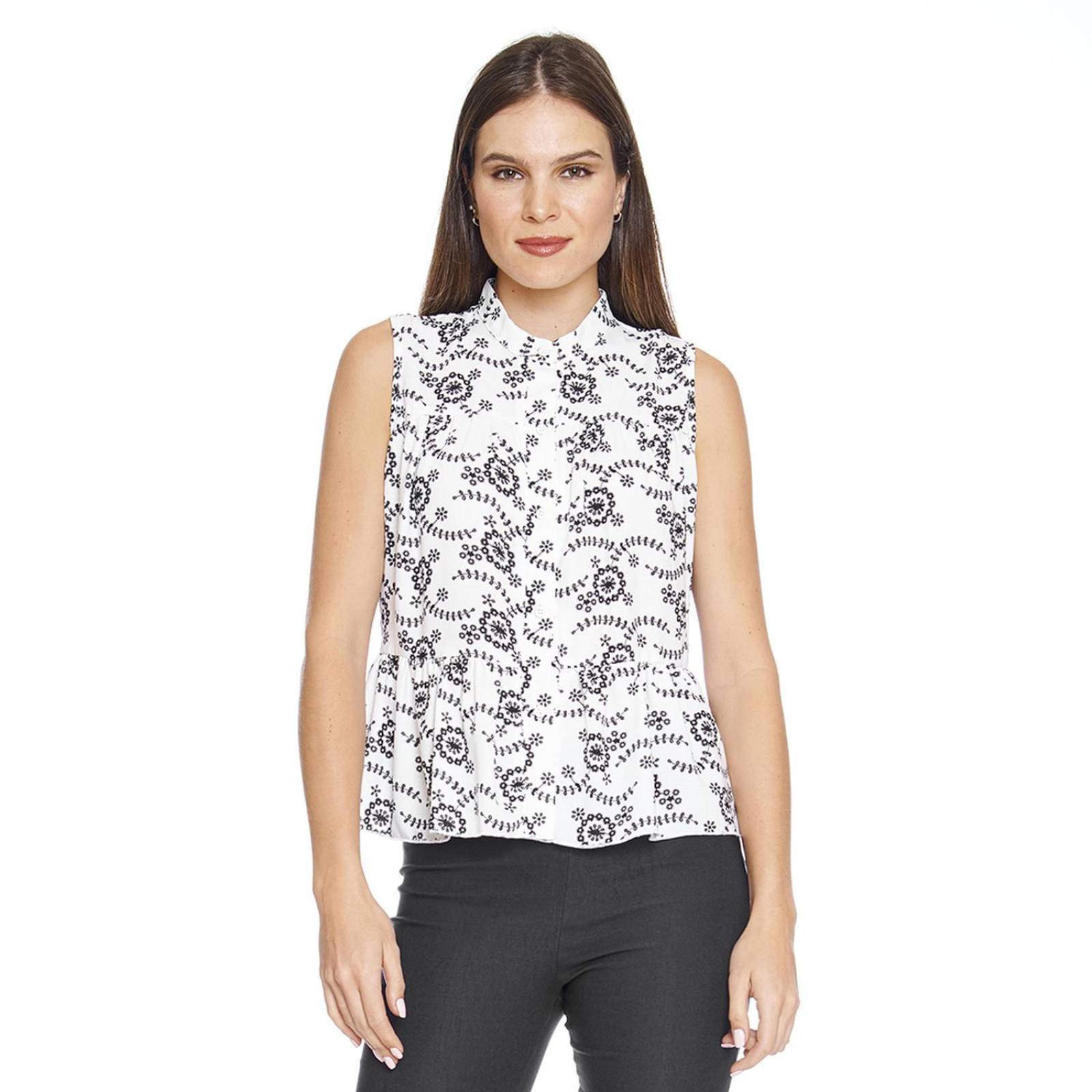 Blusa Para Mujer Peplum Sin Manga Blanco Elegante Casual 