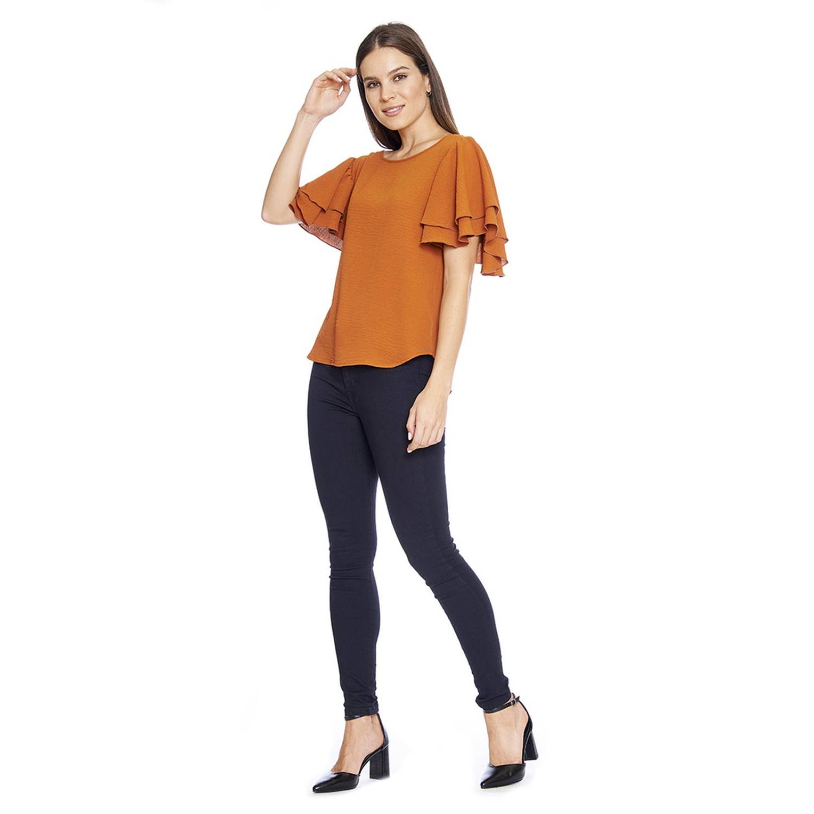 Blusa Para Mujer Casual Elegante Con Olanes En Manga 
