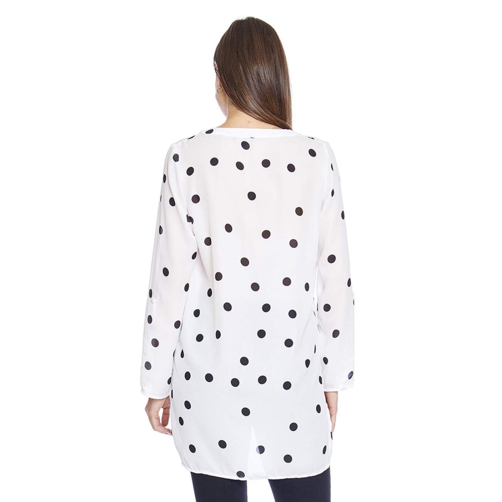 Blusón Largo Para Mujer Con Lunares Blanco Moda Casual 