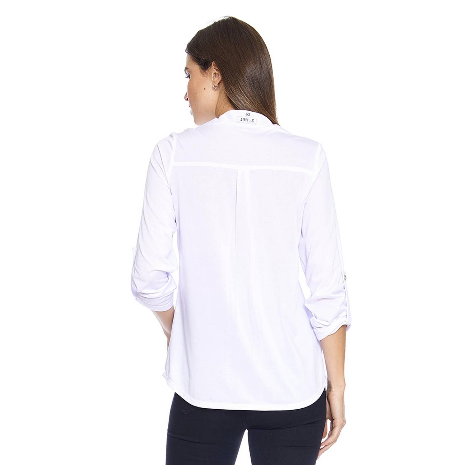 Blusa Blanca Para Mujer Holgada Escote V Con Detalle Casual