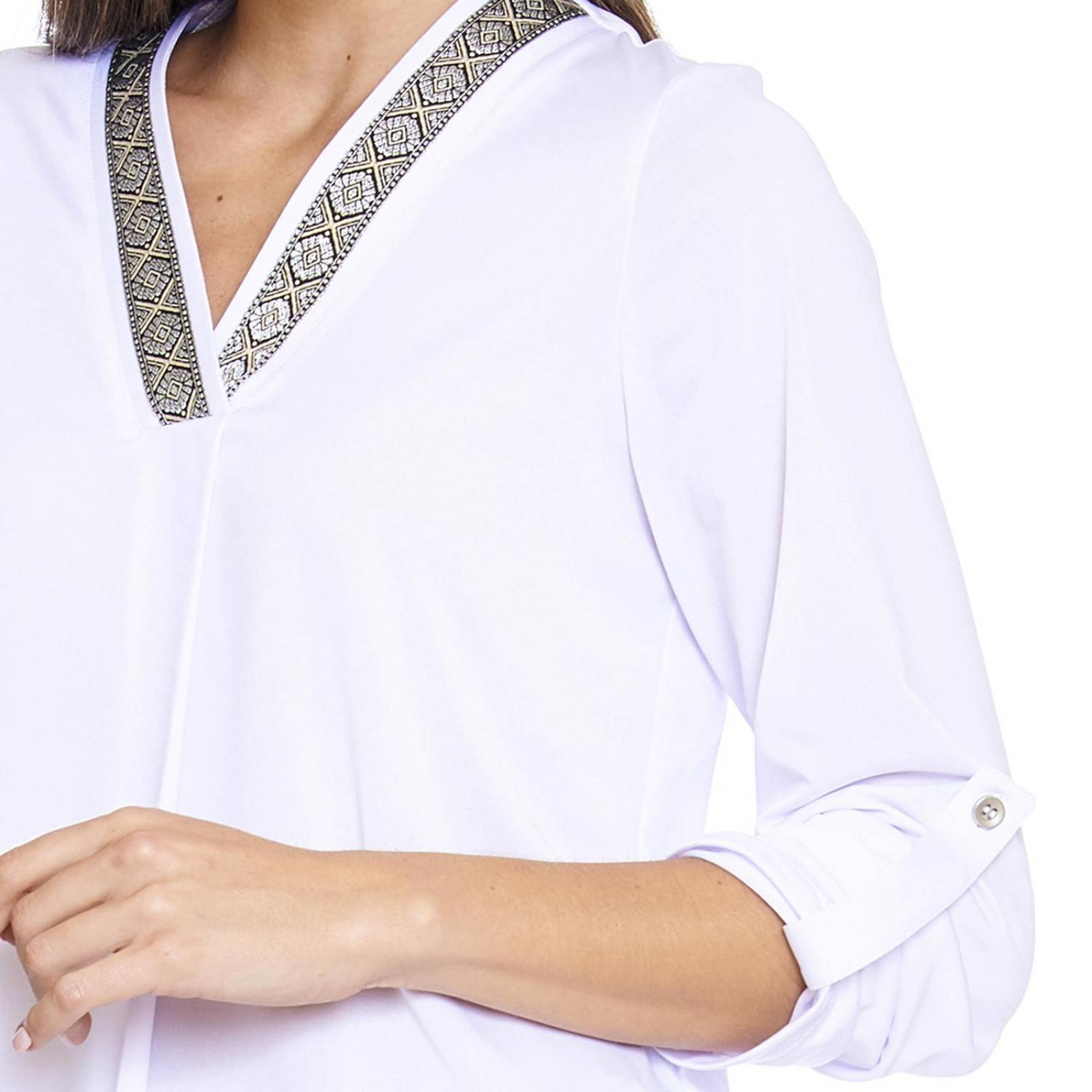Blusa Blanca Para Mujer Holgada Escote V Con Detalle Casual