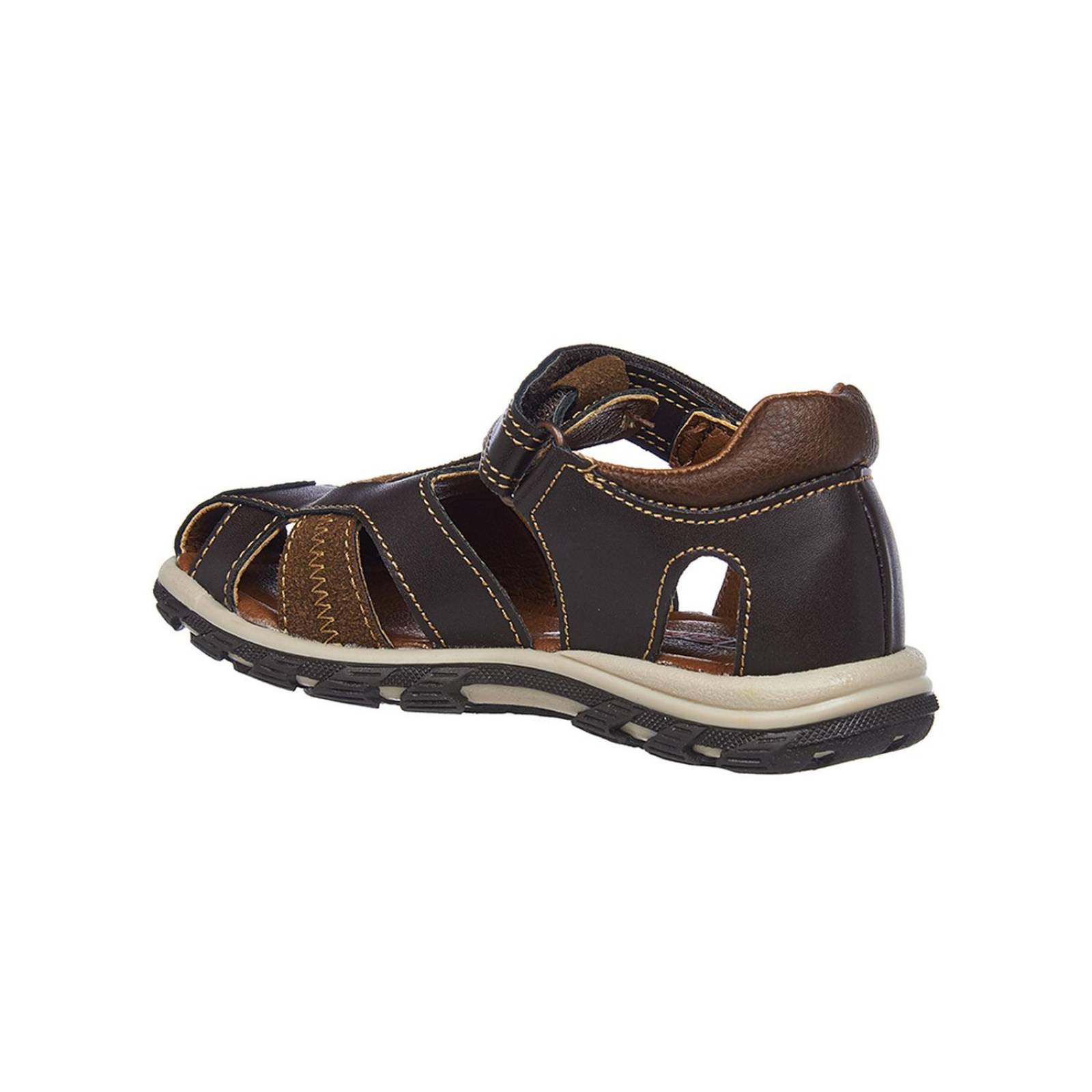 Sandalias Para Niños Semi Abiertas Tipo Piel Café Ajustables 