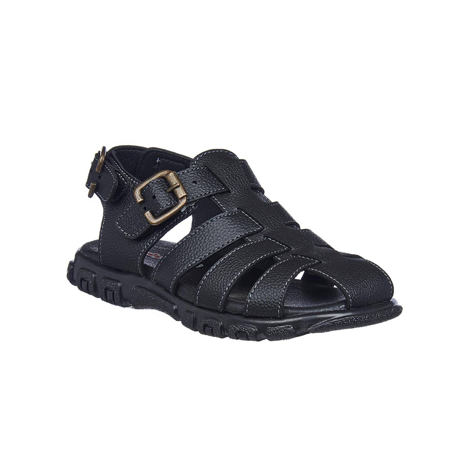 Sandalias Para Niños Tipo Piel Negro Con Hebillas Casuales 