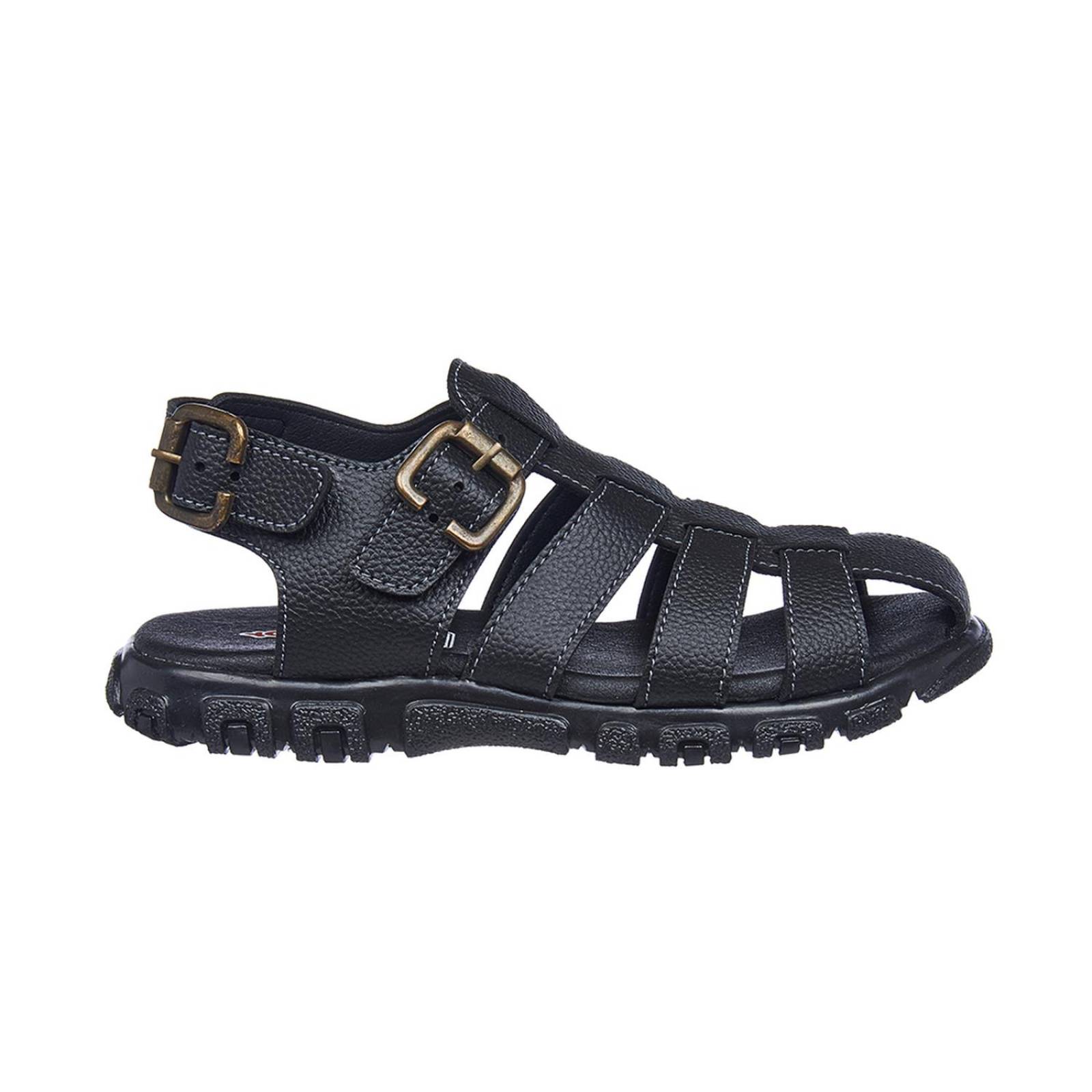 Sandalias Para Niños Tipo Piel Negro Con Hebillas Casuales 