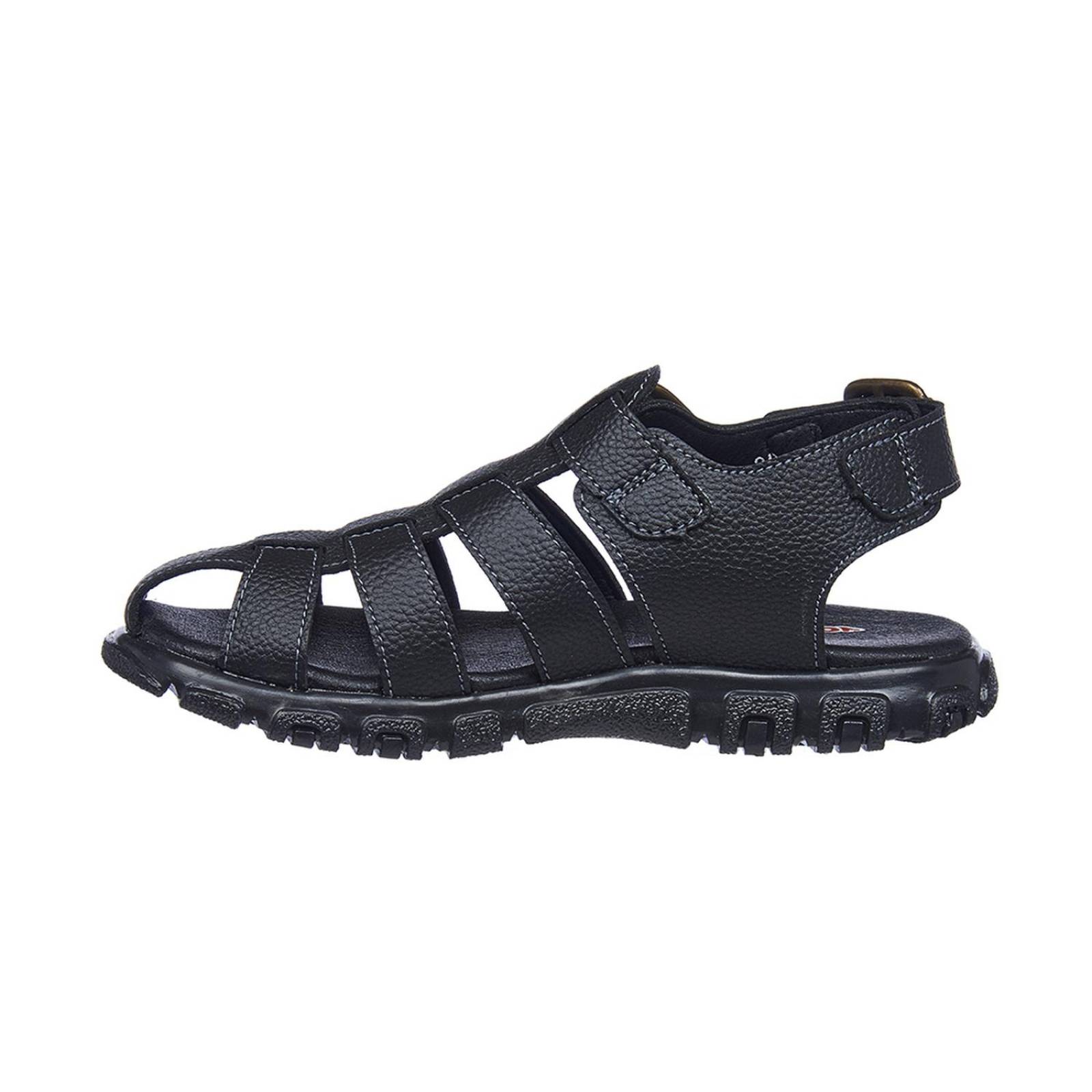 Sandalias Para Niños Tipo Piel Negro Con Hebillas Casuales 