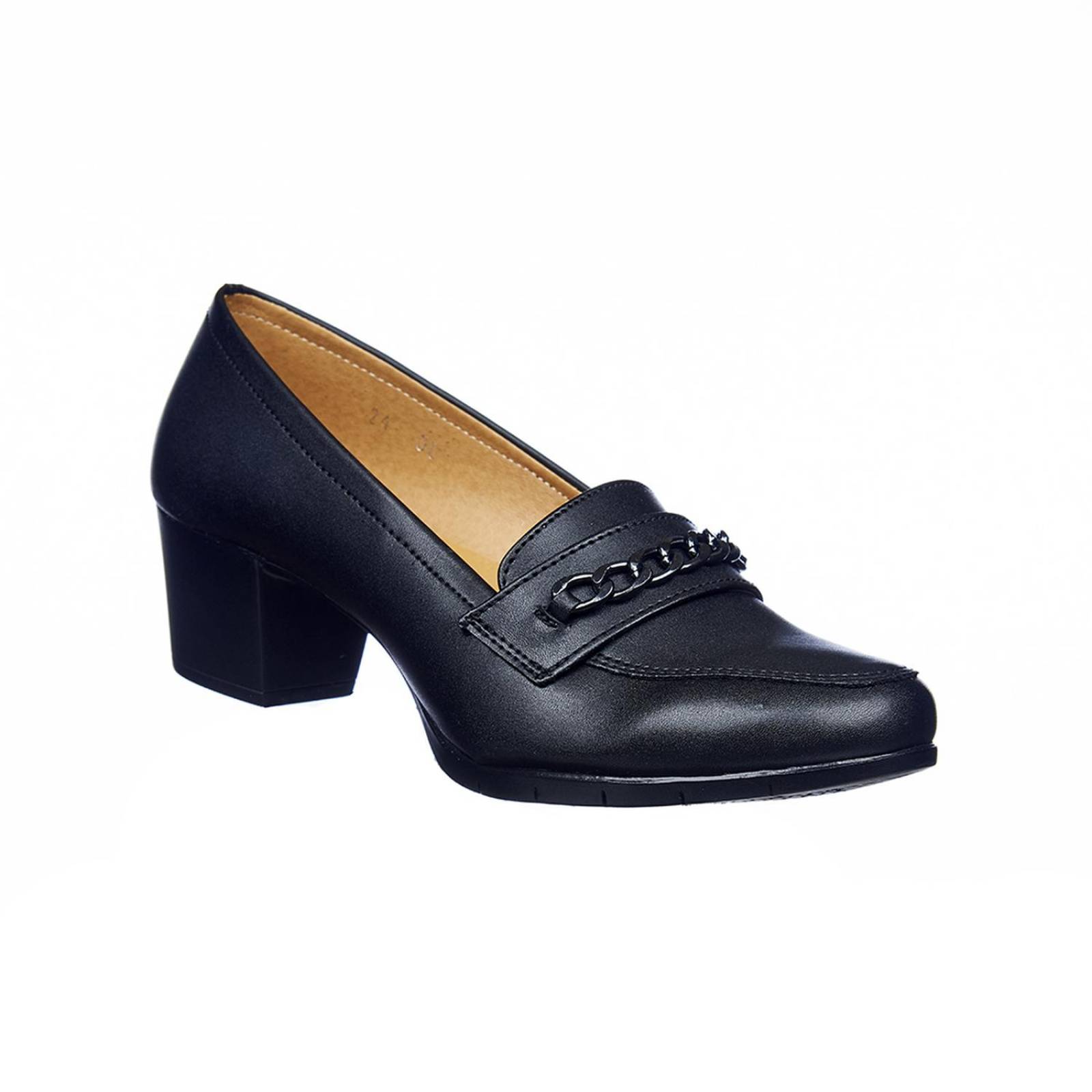 Zapatillas Para Mujer Con Cadena Tipo Piel Negro De Vestir 