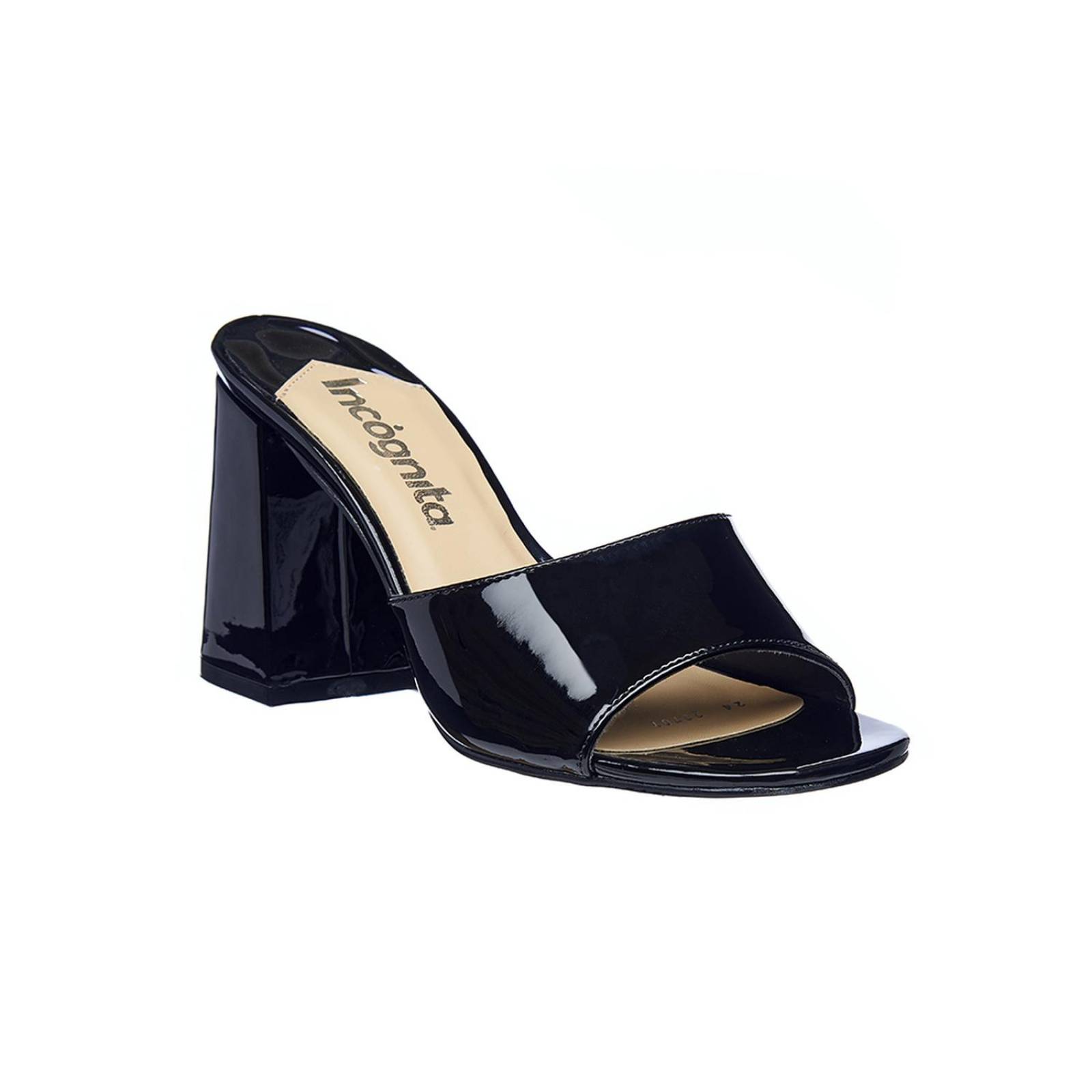 Sandalias Con Tacón Para Mujer Charol Negro Casual