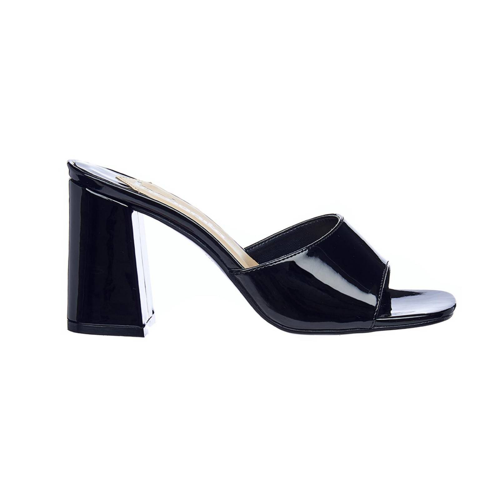 Sandalias Con Tacón Para Mujer Charol Negro Casual