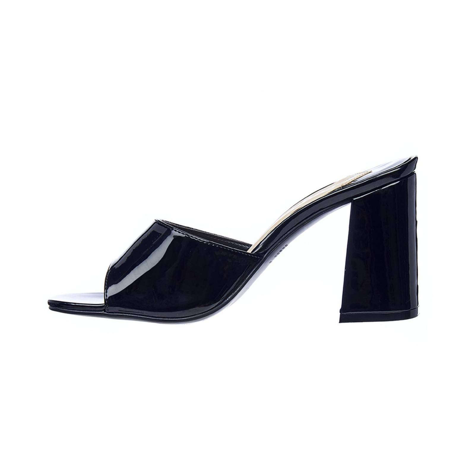 Sandalias Con Tacón Para Mujer Charol Negro Casual