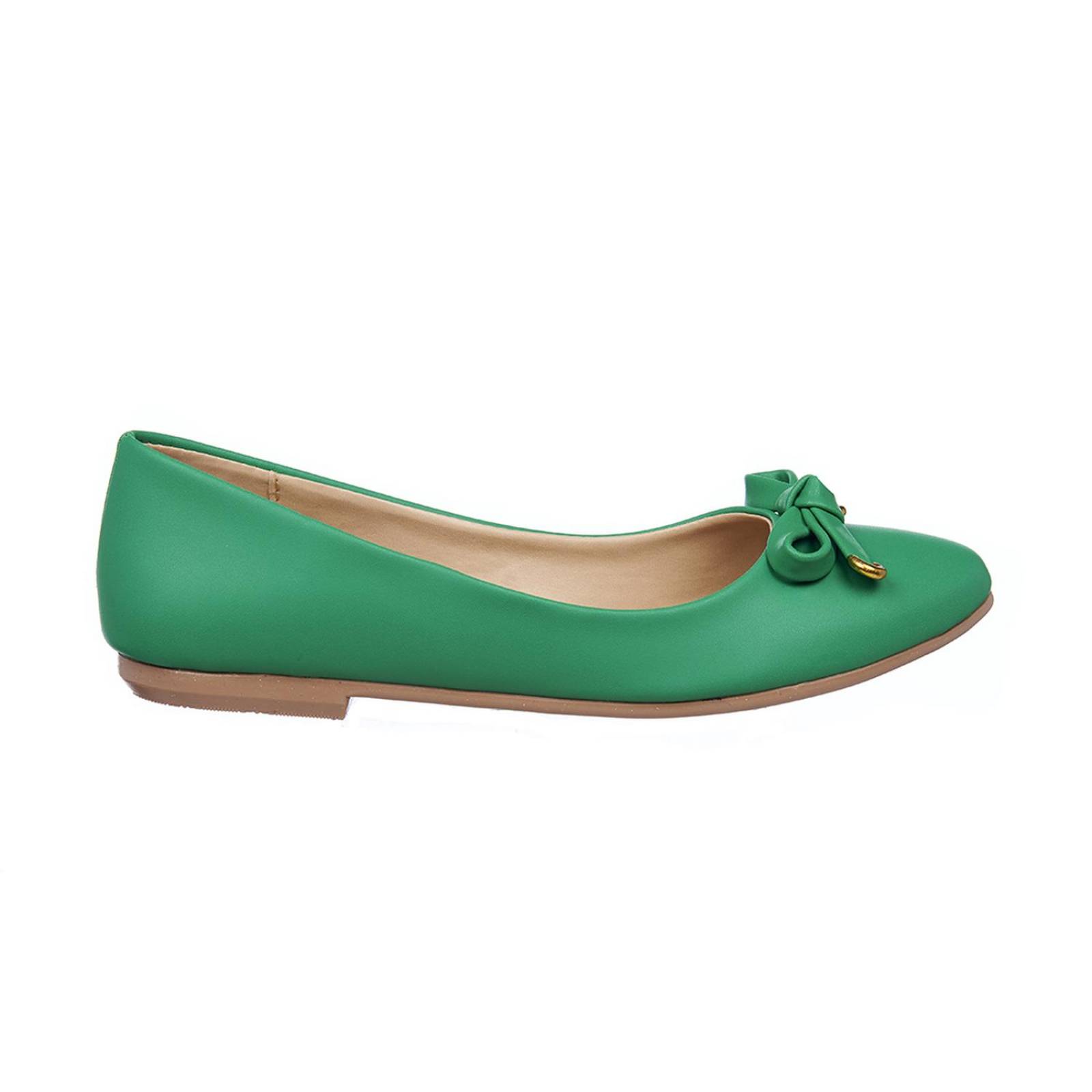 Flats Mujer Con Moño Verde Tipo Piel De Vestir Casual 