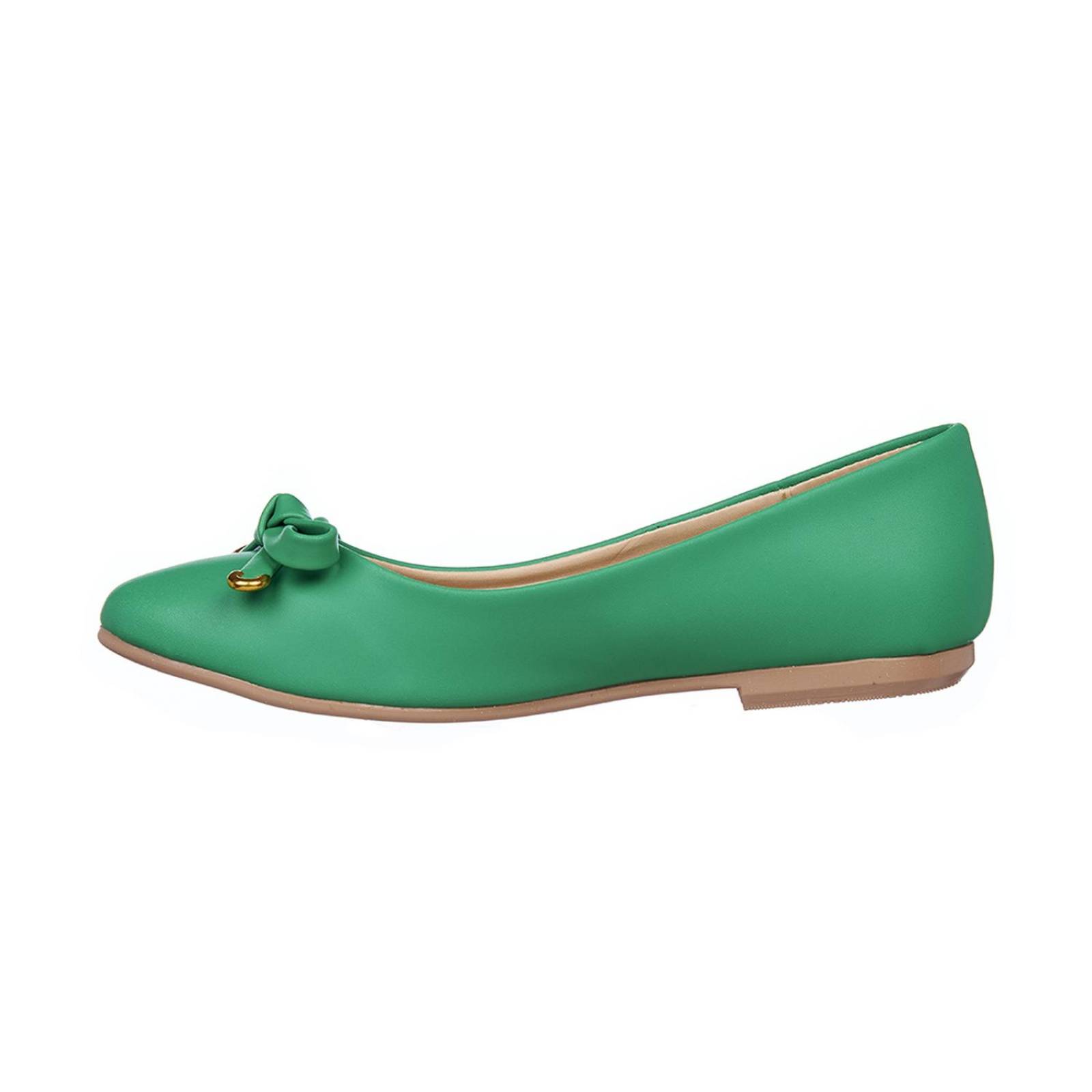 Flats Mujer Con Moño Verde Tipo Piel De Vestir Casual 