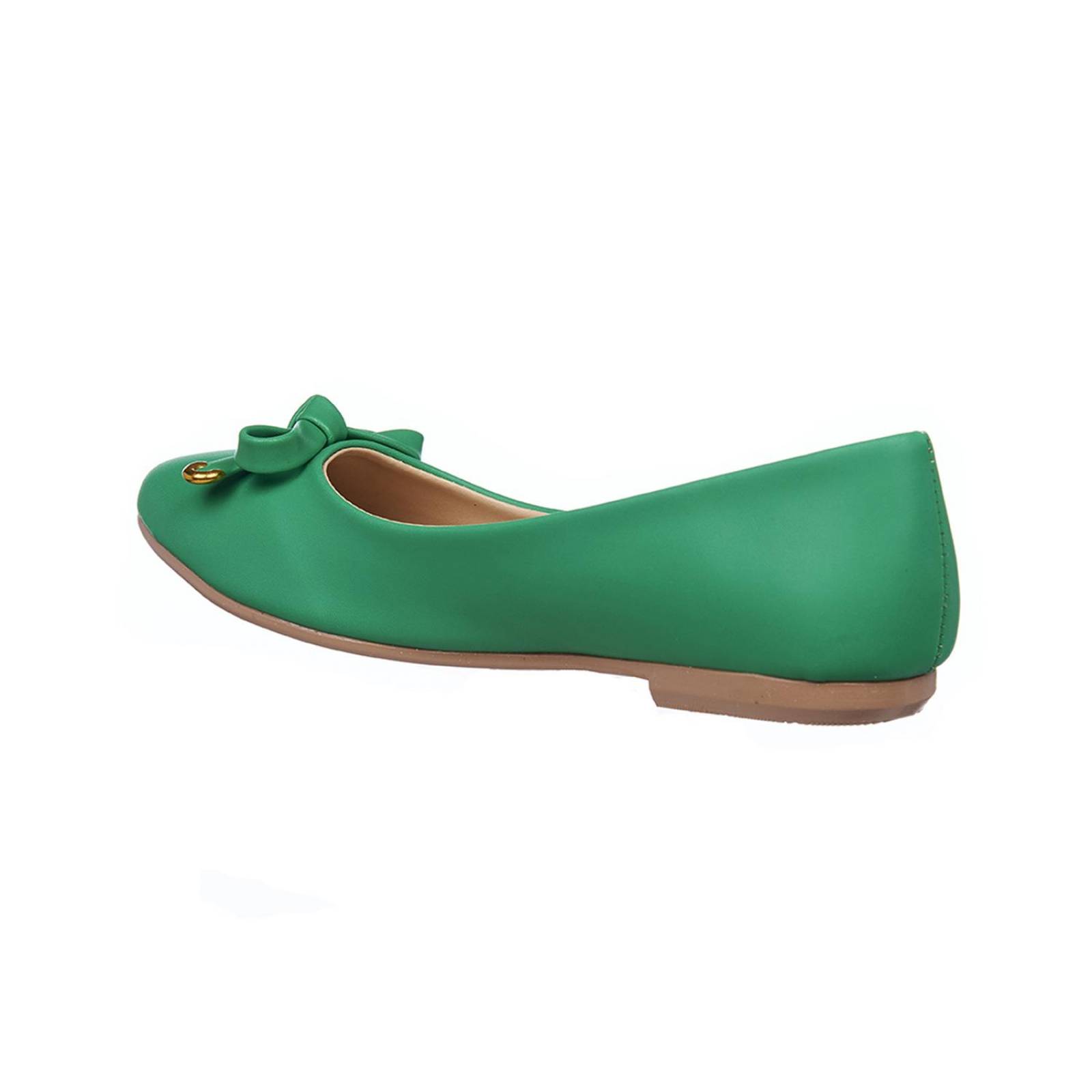 Flats Mujer Con Moño Verde Tipo Piel De Vestir Casual 