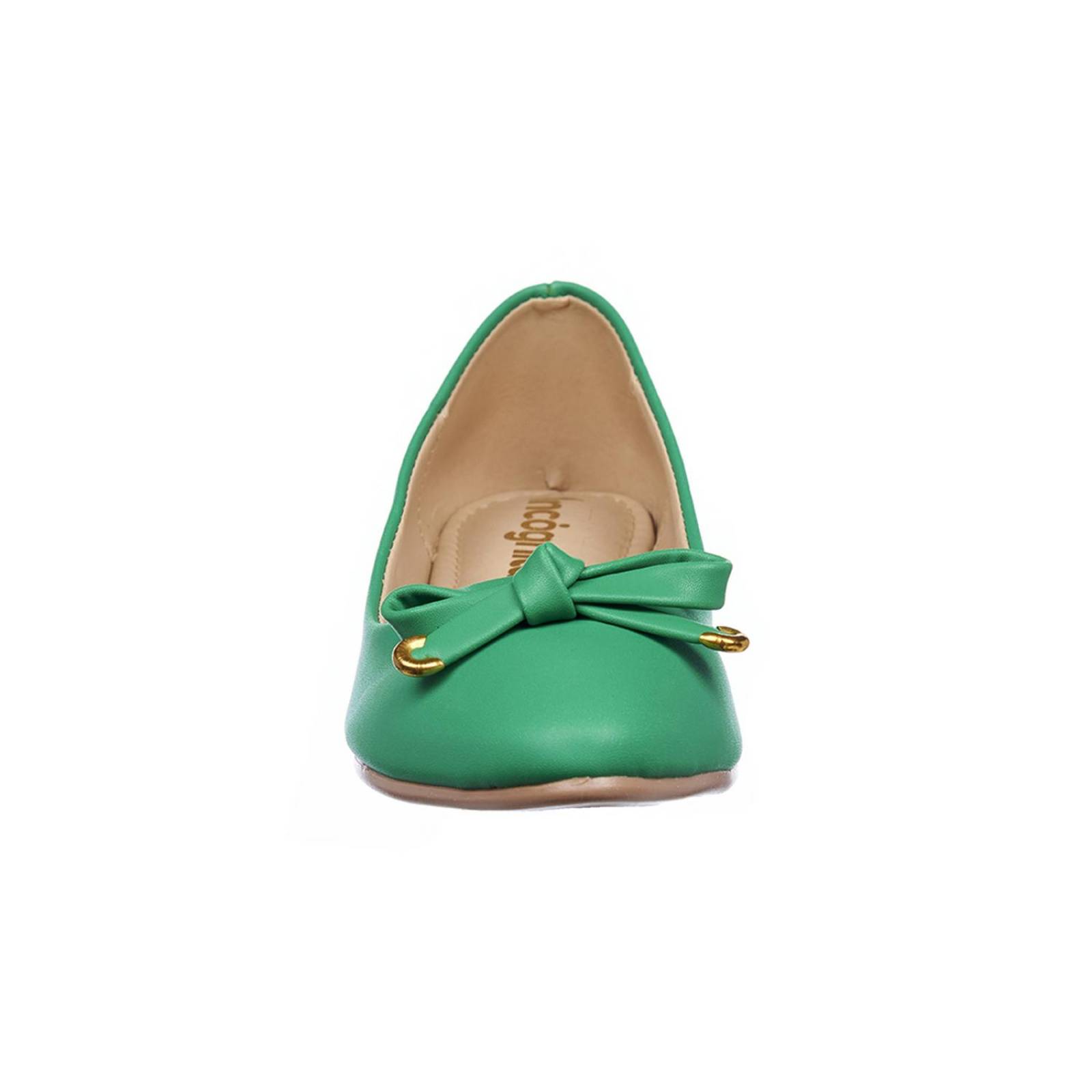 Flats Mujer Con Moño Verde Tipo Piel De Vestir Casual 
